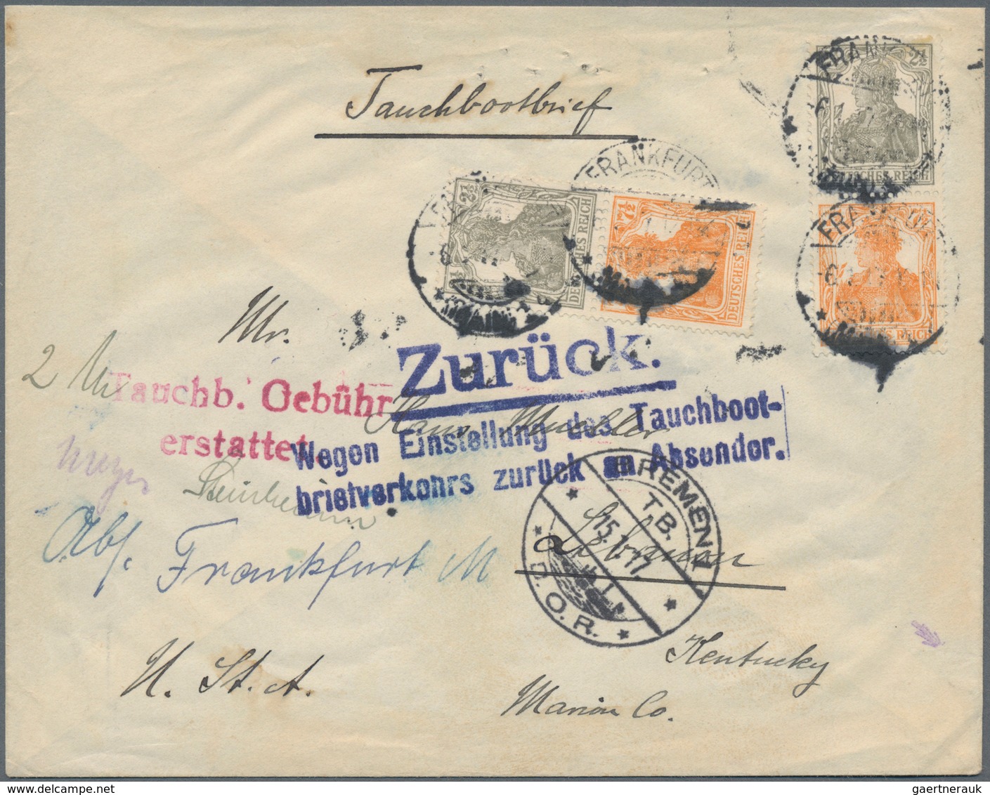 Deutsches Reich - Germania: 1917, Partie Mit 12 Tauchbootbriefen, Dabei 4 Außenumschläge (davon 1 Vo - Collections