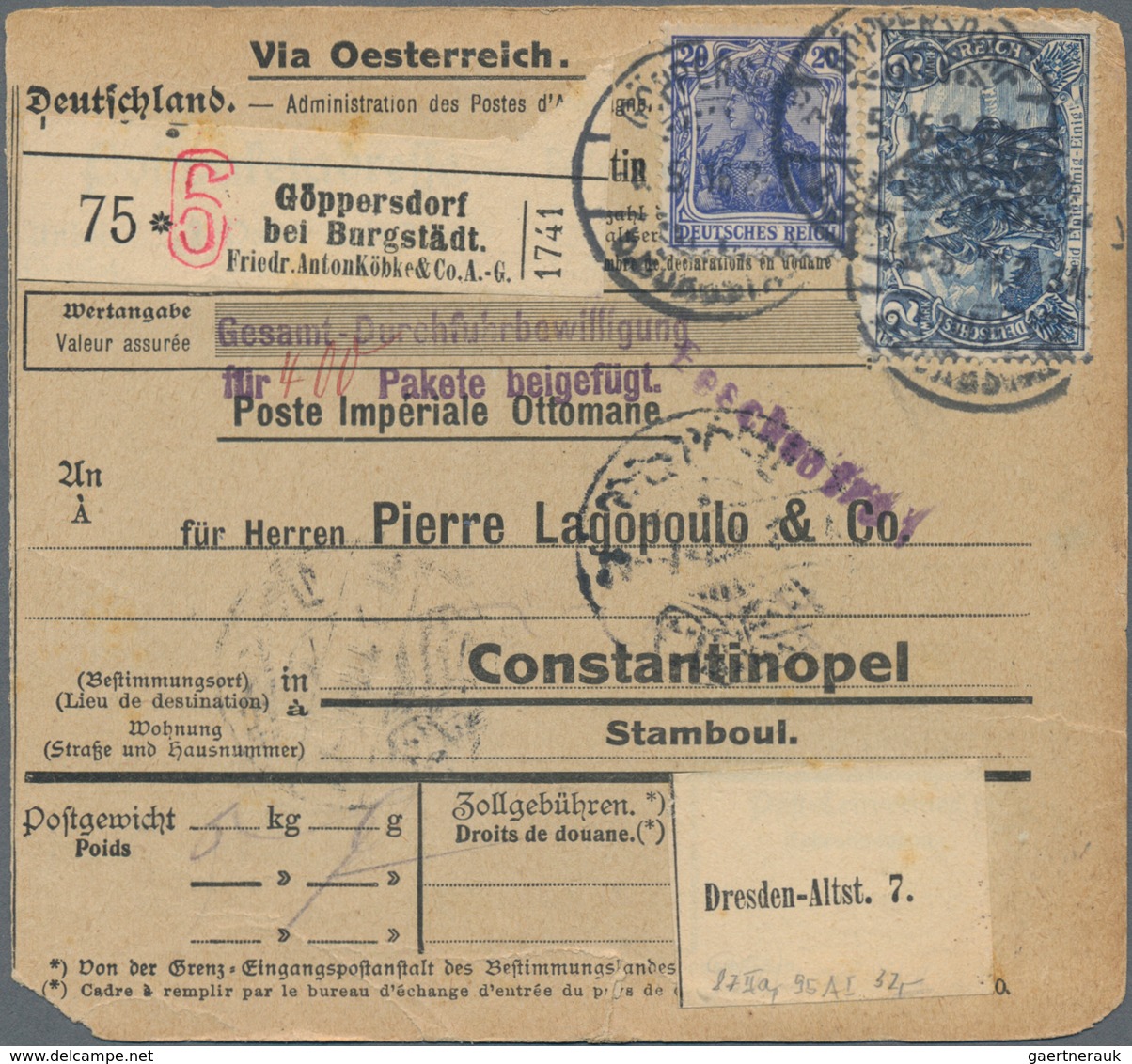 Deutsches Reich - Germania: 1919/1922 (dabei 2 Stücke Aus 1891). Lot Von 13 Meist Besseren Paketkart - Collections