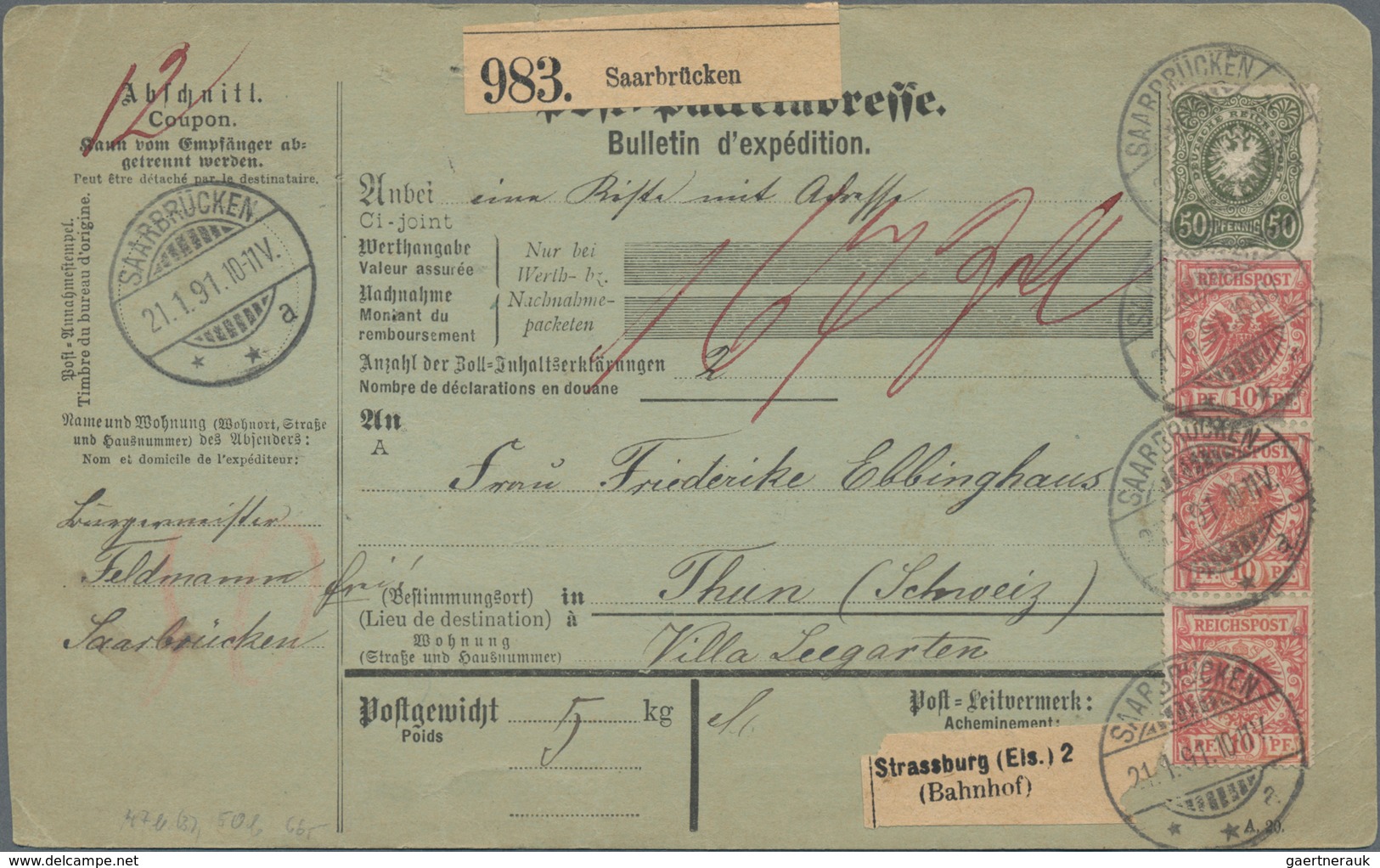 Deutsches Reich - Germania: 1919/1922 (dabei 2 Stücke aus 1891). Lot von 13 meist besseren Paketkart