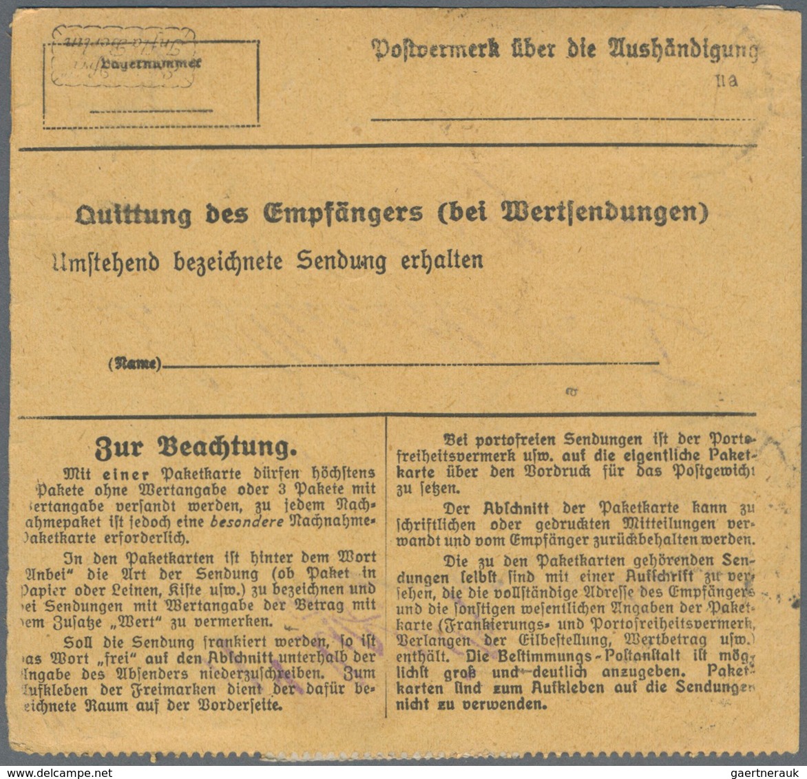 Deutsches Reich - Germania: 1919/1922 (dabei 2 Stücke aus 1891). Lot von 13 meist besseren Paketkart