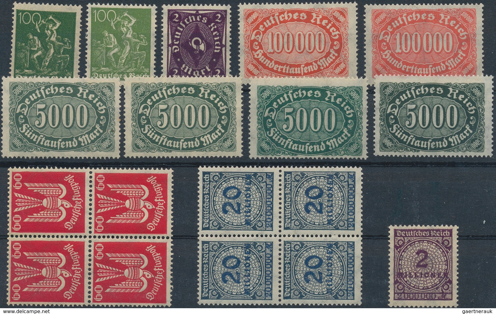 Deutsches Reich - Inflation: 1921-1923, Postfrisches INFLA-Farbenlot Mit Den MiNr. 187 B+c, 224 B, 2 - Collezioni