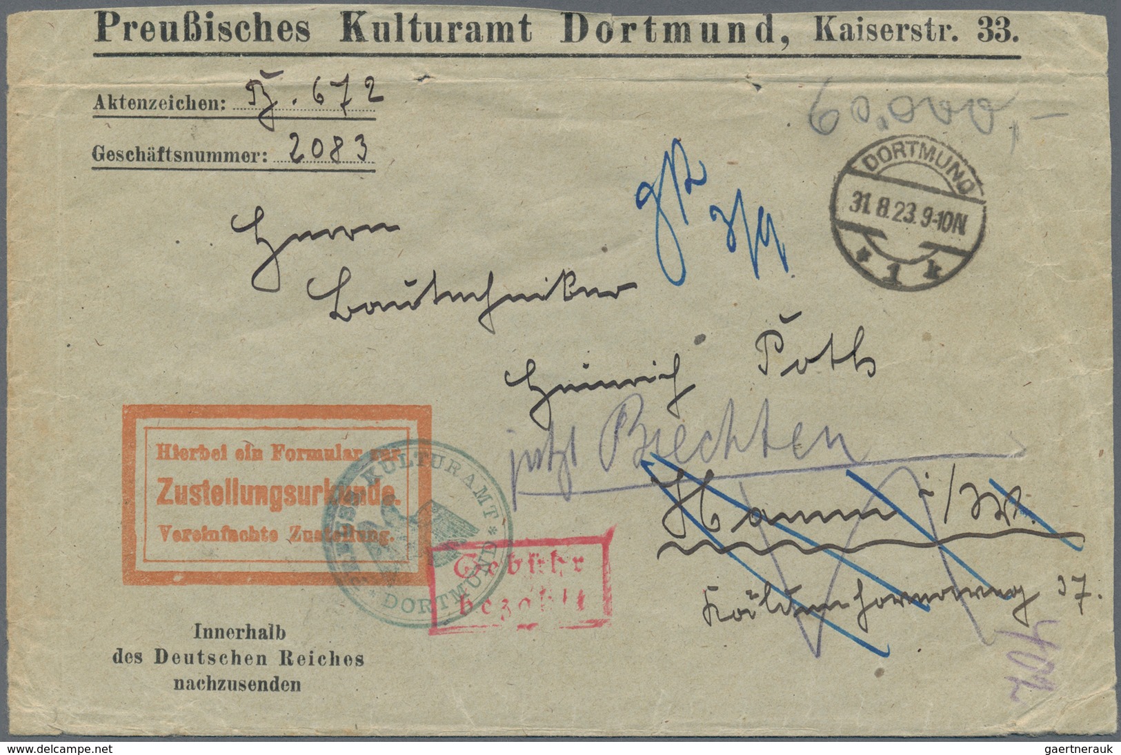 Deutsches Reich - Inflation: 1922/1923, Partie Von 25 Gebühr Bezahlt-Belegen, Dabei Nachnahme-Wertpa - Collezioni