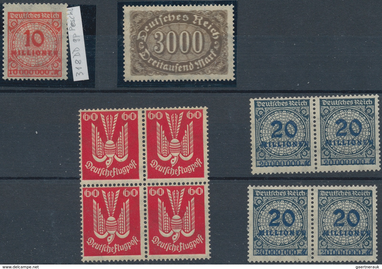 Deutsches Reich - Inflation: 1922-1923, Postfrisches INFLA-Doppeldruck- Und Farbenlot Mit 254b DD Ge - Collezioni