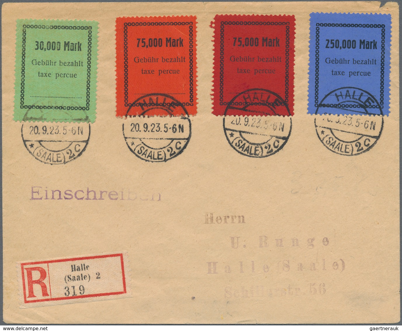 Deutsches Reich - Inflation: 1923, Halle (Saale), 18.9.-20.9., Private Gebührenzettel Auf Glanzpapie - Collections