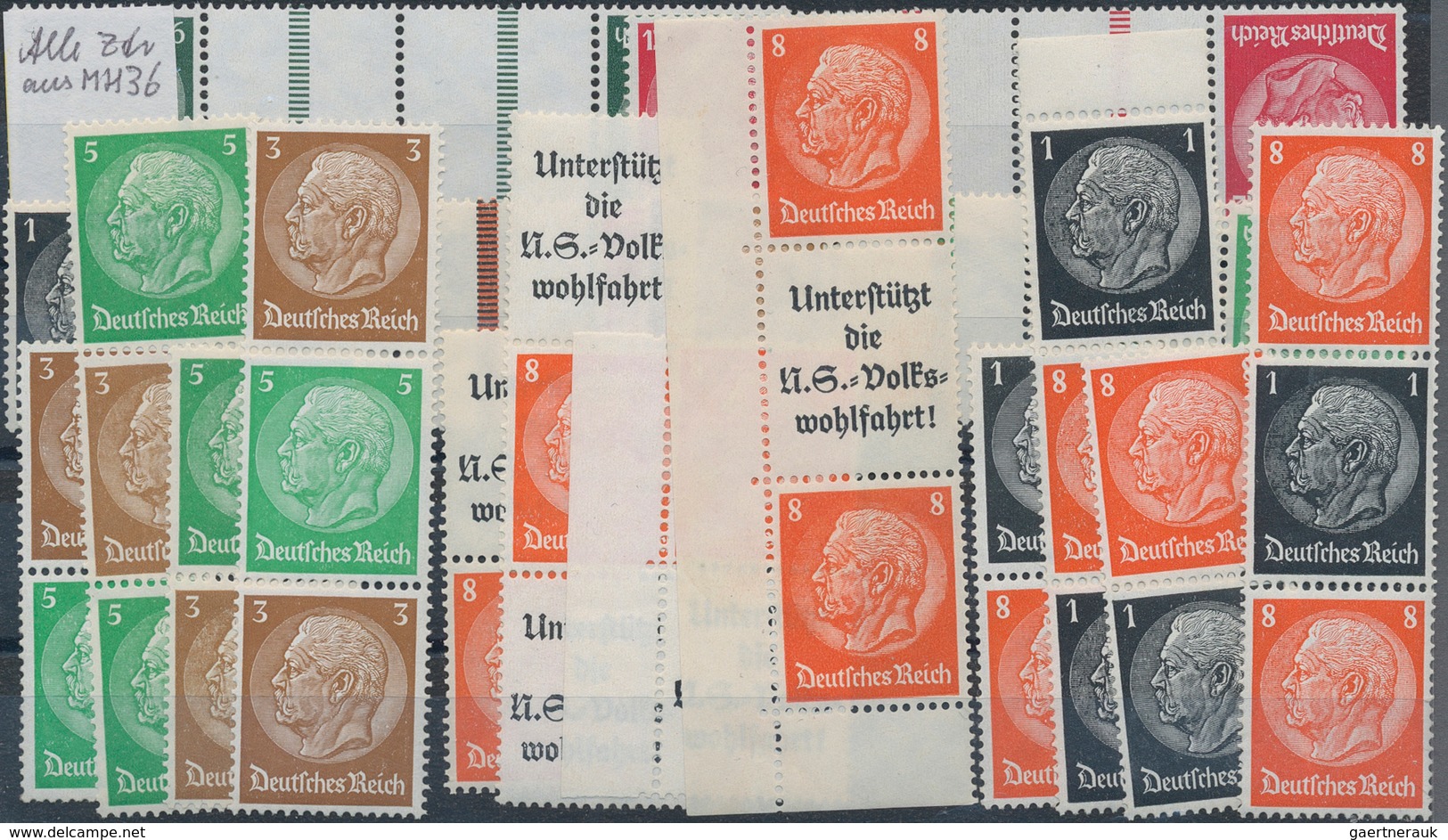 Deutsches Reich - Zusammendrucke: 1936, Hindenburg - Alle 29 Zusammendrucke Und Die 4 Heftchenblätte - Se-Tenant