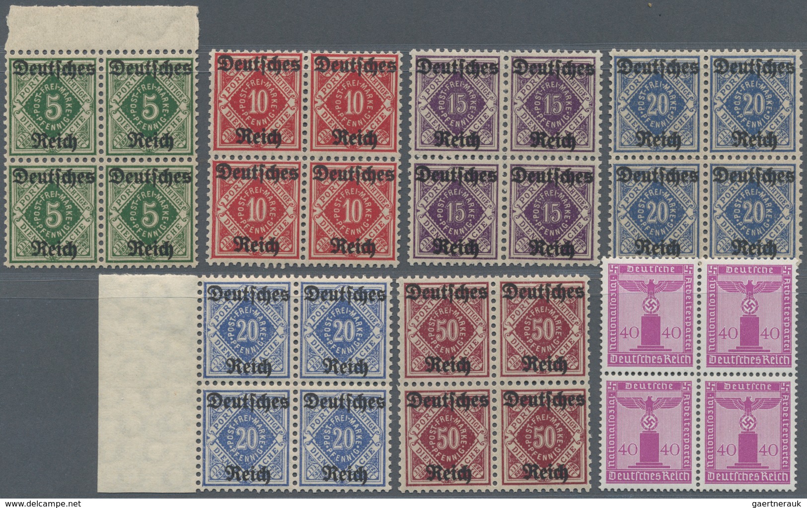 Deutsches Reich - Dienstmarken: 1920/42 Kleine Partie Dienstmarken Meist In Viererblocks - Service