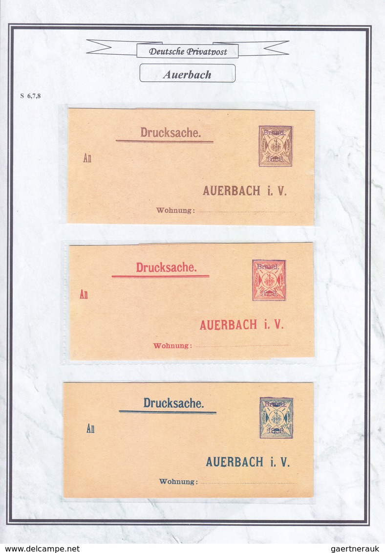 Deutsches Reich - Privatpost (Stadtpost): AUERBACH, auf Blättern montierte Sammlung von 30 verschied
