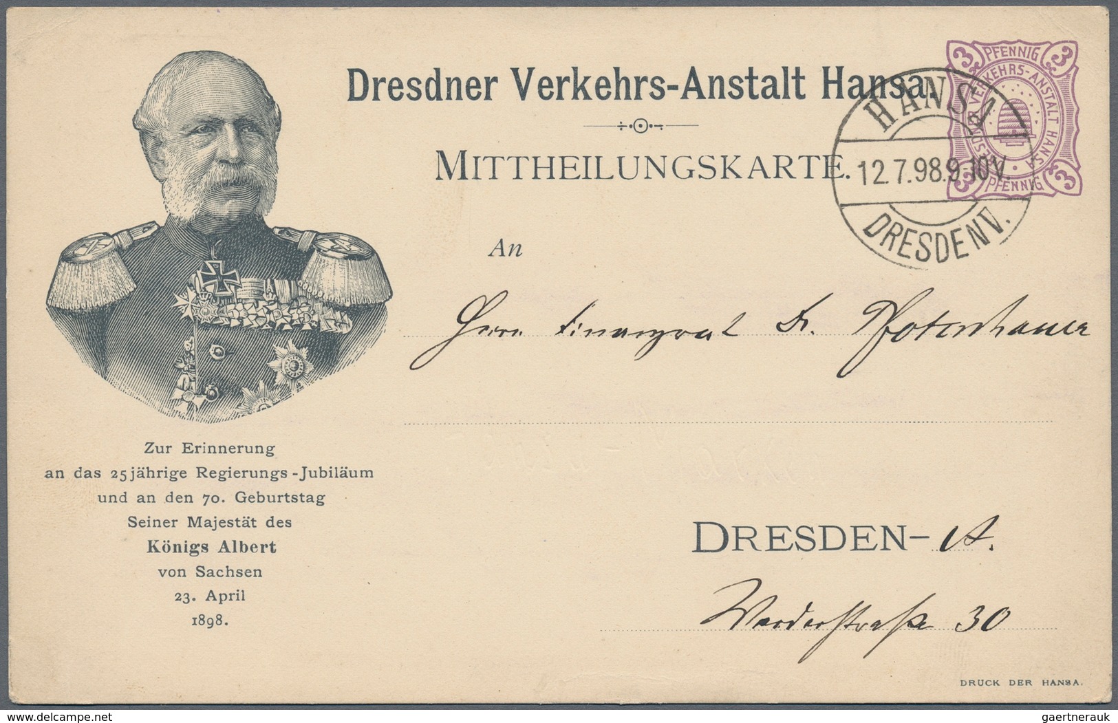 Deutsches Reich - Privatpost (Stadtpost): DRESDEN: Express-Compagnie Bis Transport-und Lagerhaus-A-G - Private & Local Mails