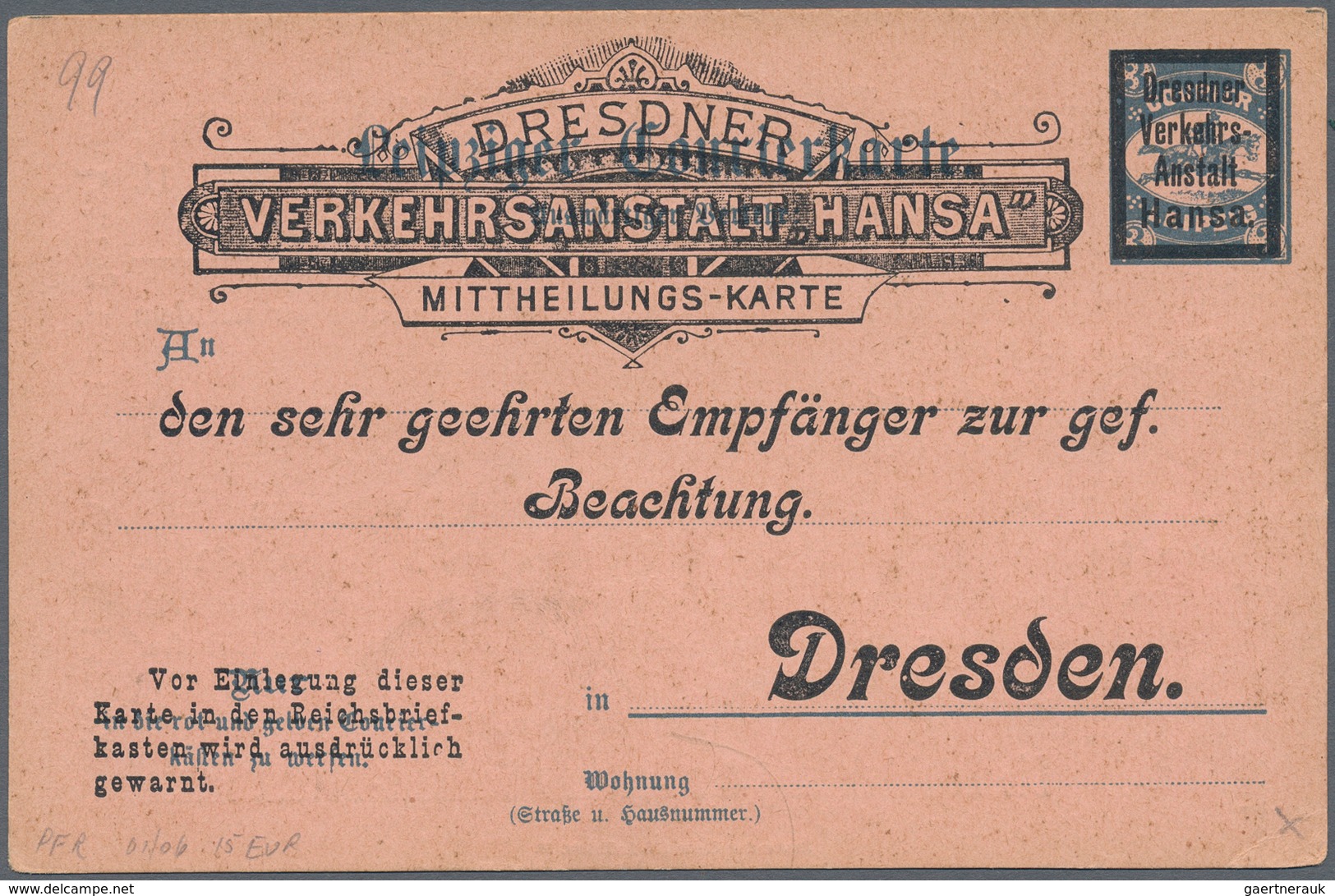 Deutsches Reich - Privatpost (Stadtpost): DRESDEN: Hansa Und Gemeinnütziger Verein, Umfangreiche Sam - Privatpost