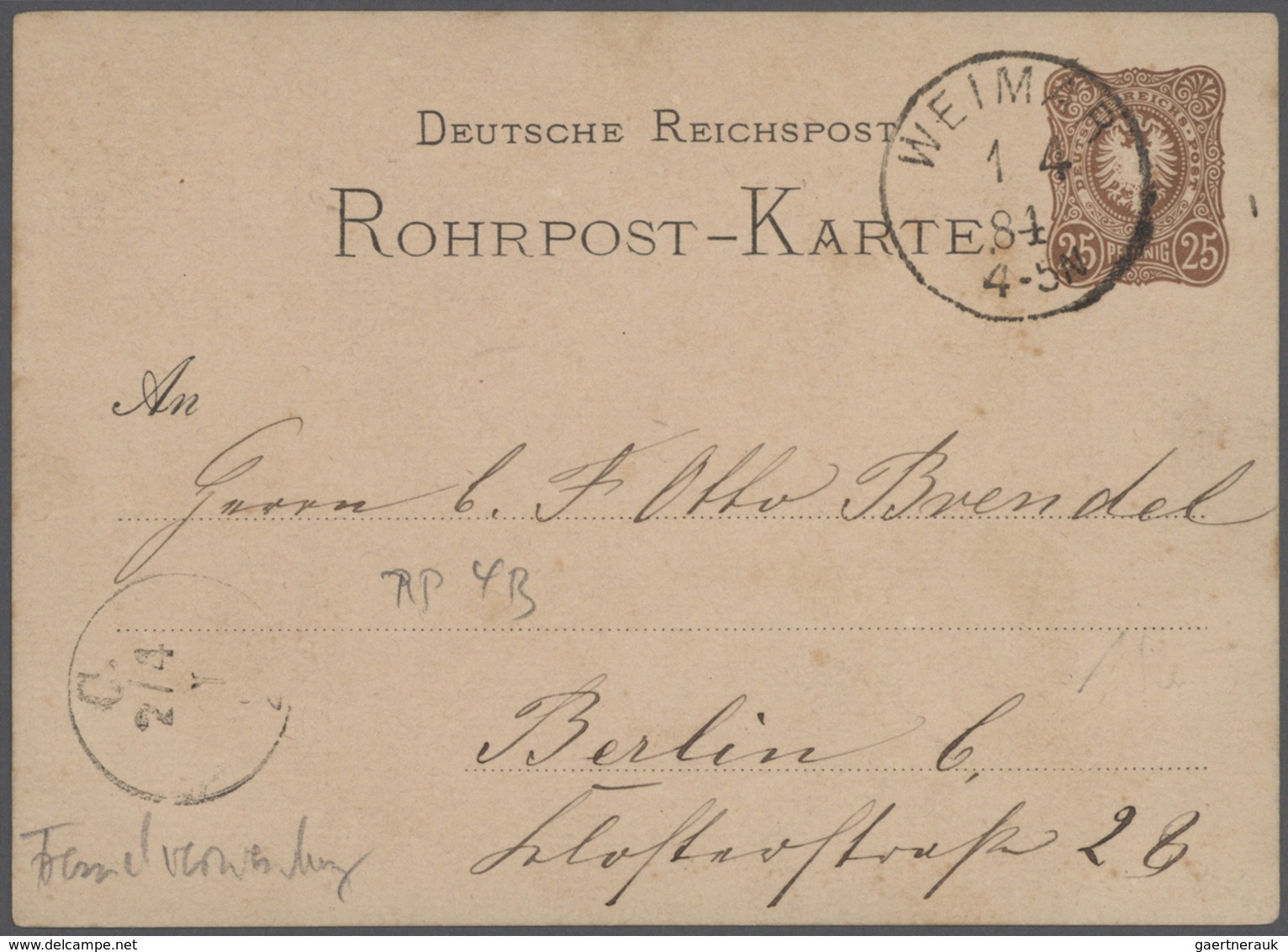 Deutsches Reich - Ganzsachen: 1876/1926, ROHRPOST: Sammlung Von 30 Gebrauchten Karten/Briefe Und 32 - Autres & Non Classés