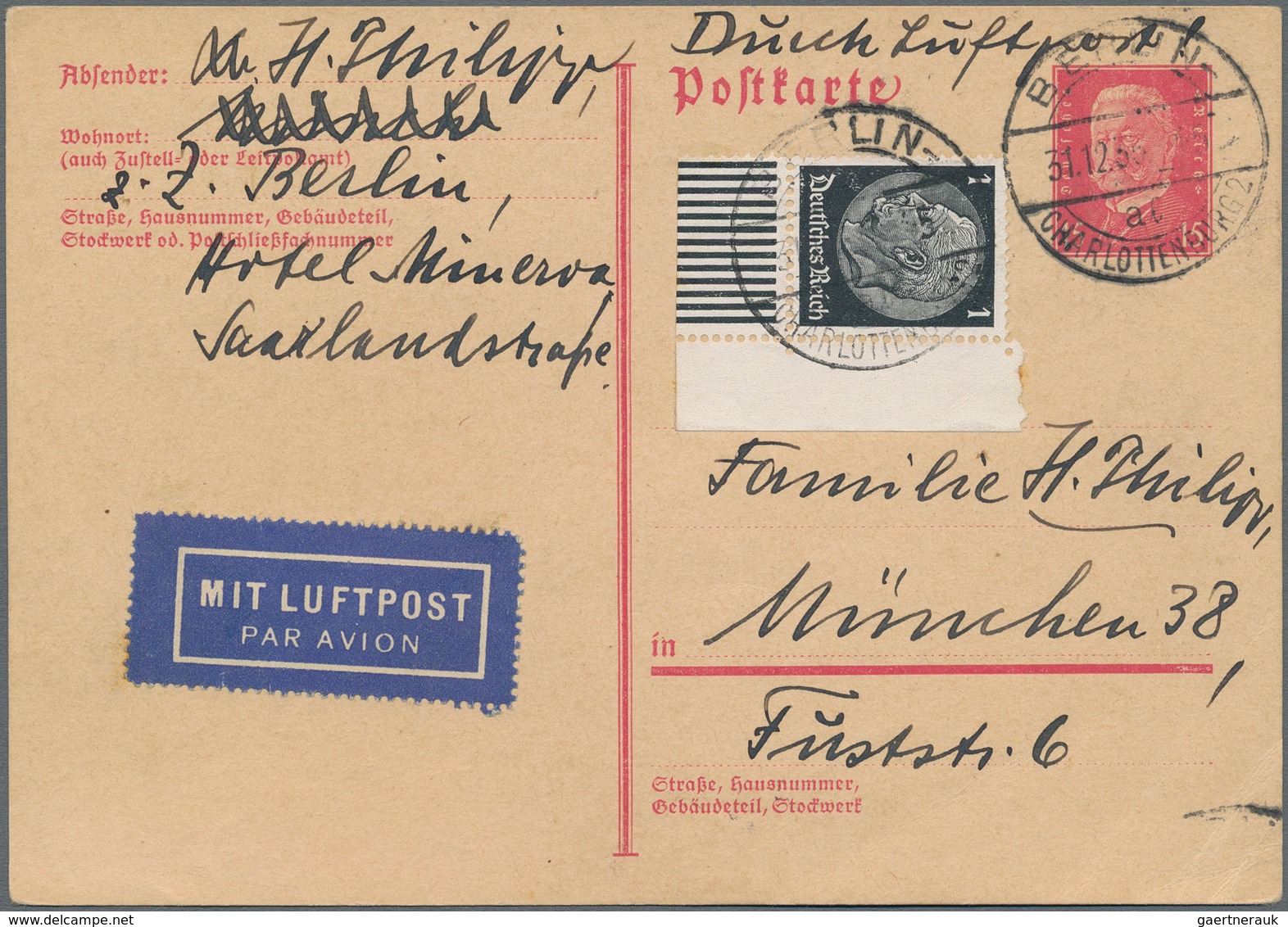 Deutsches Reich - Ganzsachen: 1920/1941, LUFTPOST-VERWENDUNG, Sehr Interessante Partie Mit 10 Ganzsa - Sonstige & Ohne Zuordnung