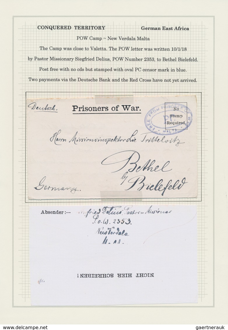 Deutsch-Ostafrika: 1915/1919, KRIEGSGEFANGENEN- und LAGERPOST, gehaltvolle Sammlung mit ca.40 Belege