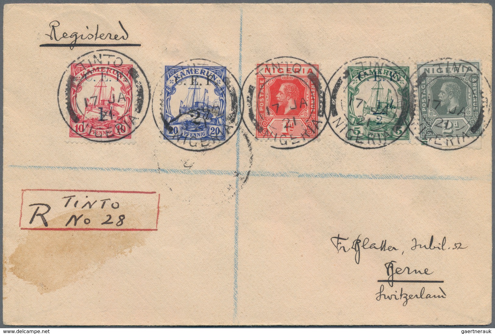 Deutsche Kolonien - Kamerun - Britische Besetzung: 1917-21, Sechs R-Briefe Von Kamerun Nach Bern In - Cameroun