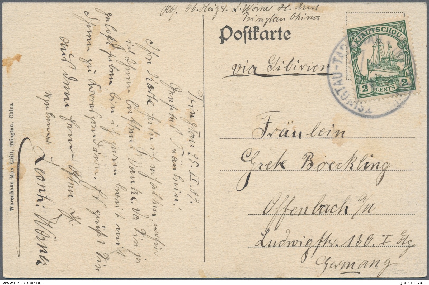 Deutsche Kolonien - Kiautschou: 1898, Brief ab "TAITUNGTSCHEN" 1910, AK (10) mit u.a. "TSINTAU" (2),