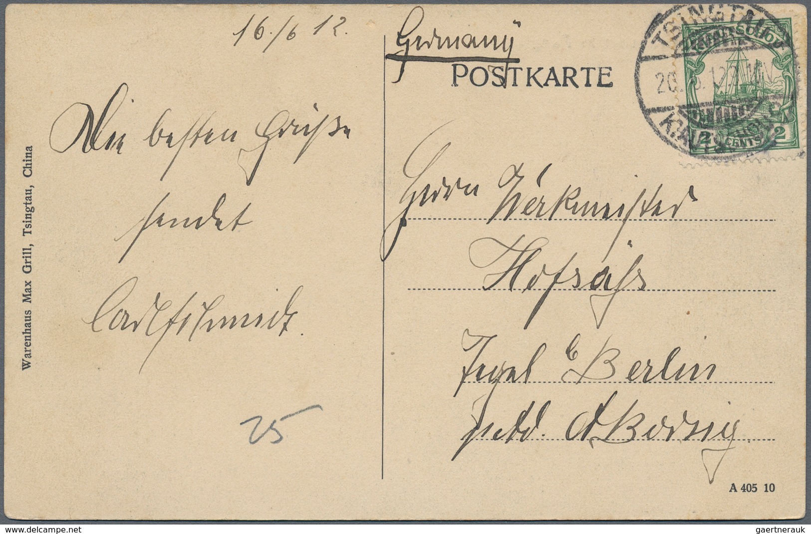 Deutsche Kolonien - Kiautschou: 1898, Brief ab "TAITUNGTSCHEN" 1910, AK (10) mit u.a. "TSINTAU" (2),