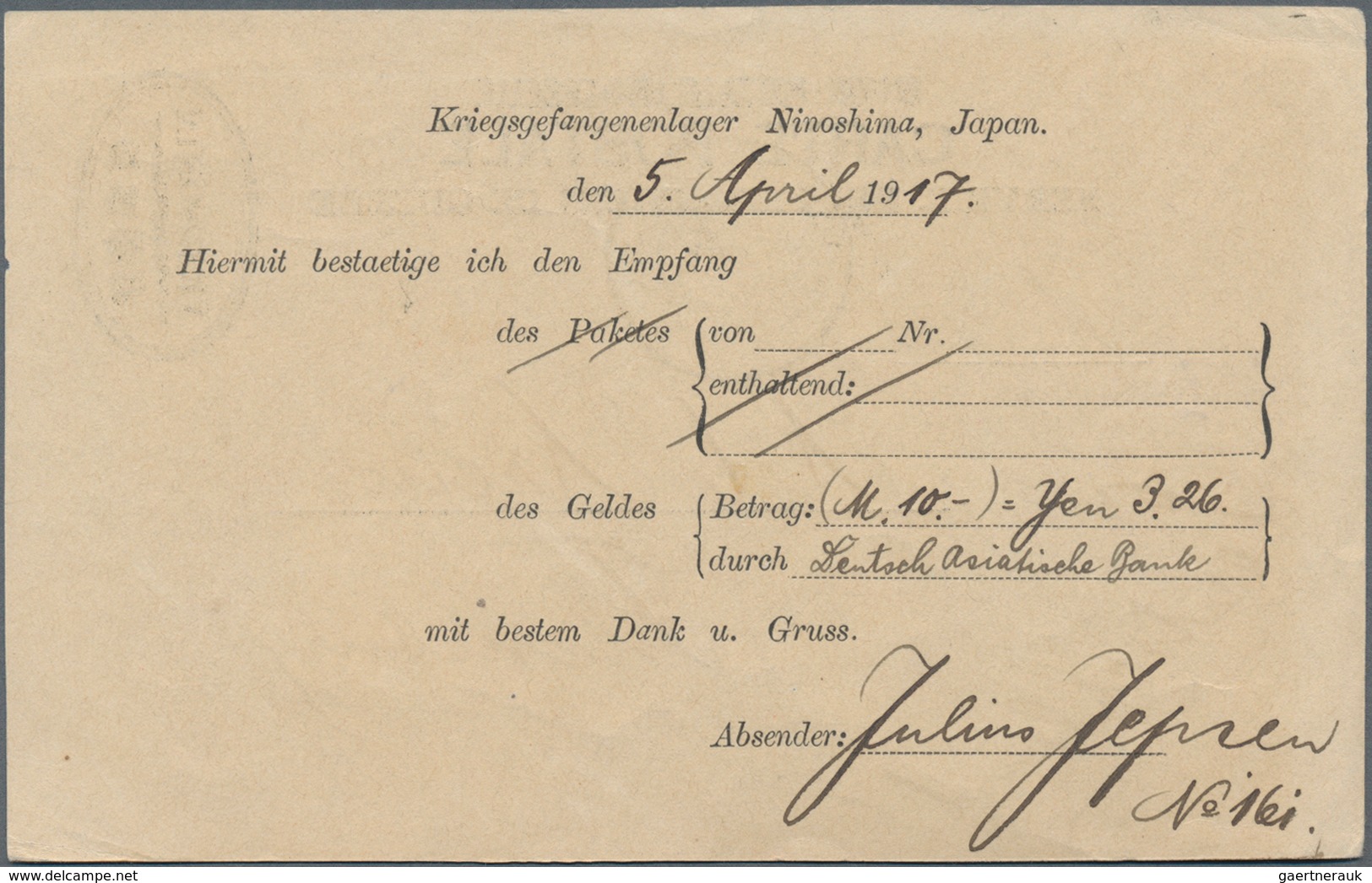 Deutsche Kolonien - Kiautschou: 1915/1920, Sammlungsbestand Von 32 Belegen Und Dokumenten "Kriegsgef - Kiautchou