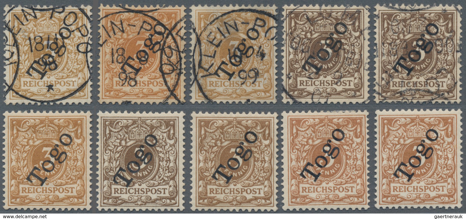 Deutsche Kolonien - Togo: 1897/1899, Aufdruckausgabe 3 Pfg. Braun, Spezialpartie Von Zehn Werten (hä - Togo