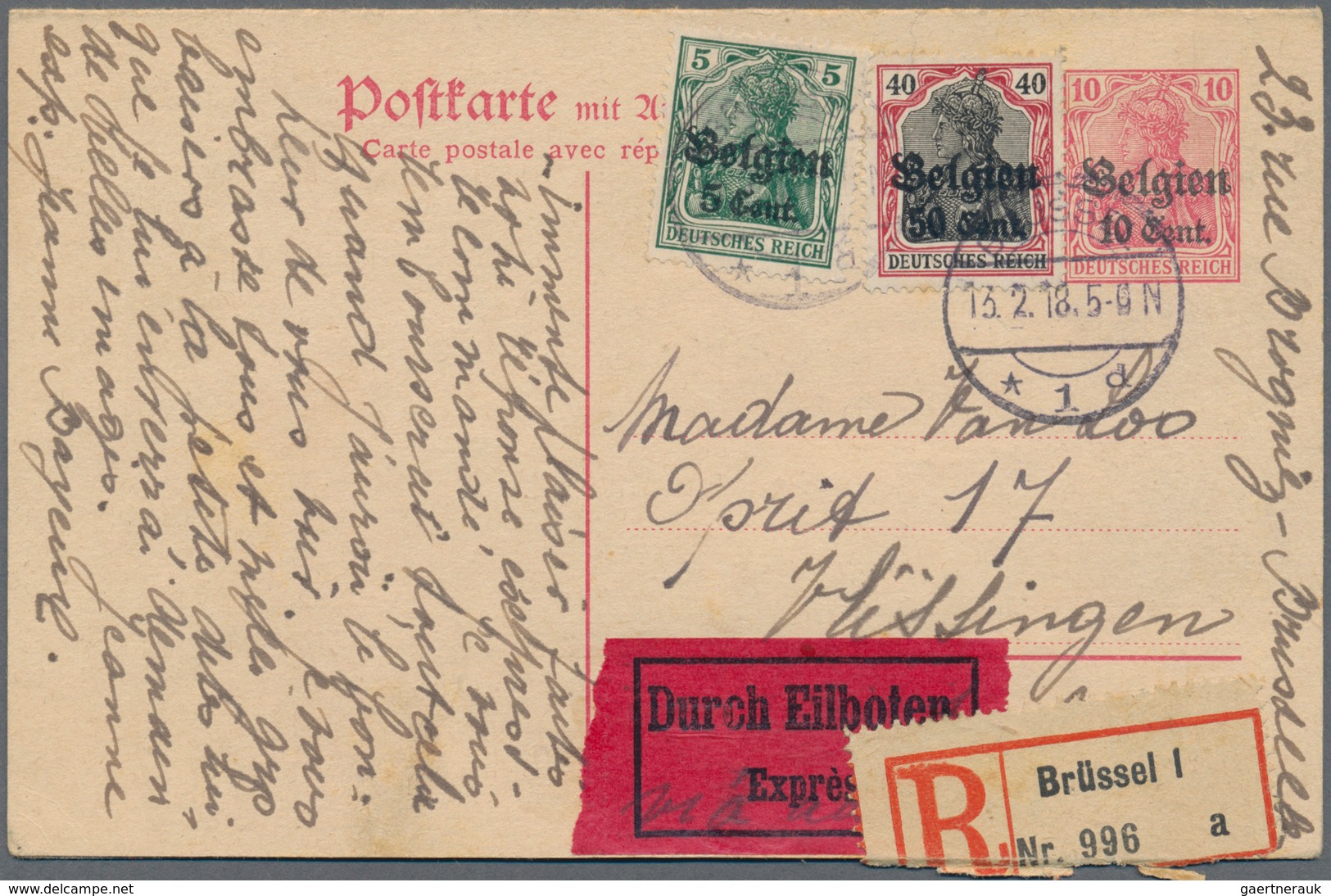 Deutsche Besetzung I. WK: Landespost in Belgien - Ganzsachen: 1914/1918, Sammlung von ca. 149 Ganzsa