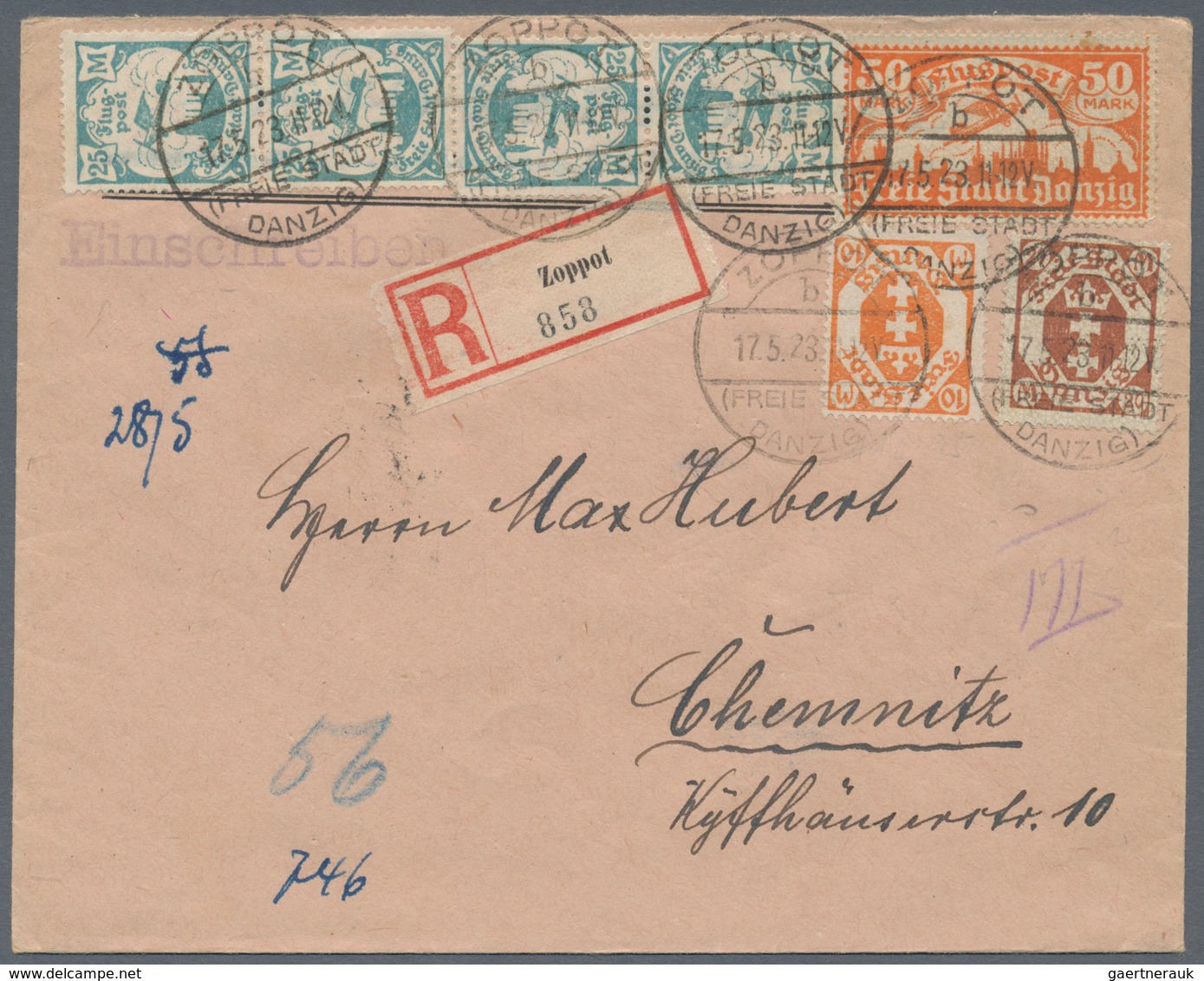Danzig: 1875/1943, vielseitige Partie von ca. 135 Bedarfs-Briefen/Karten in guter Vielfalt ab einige