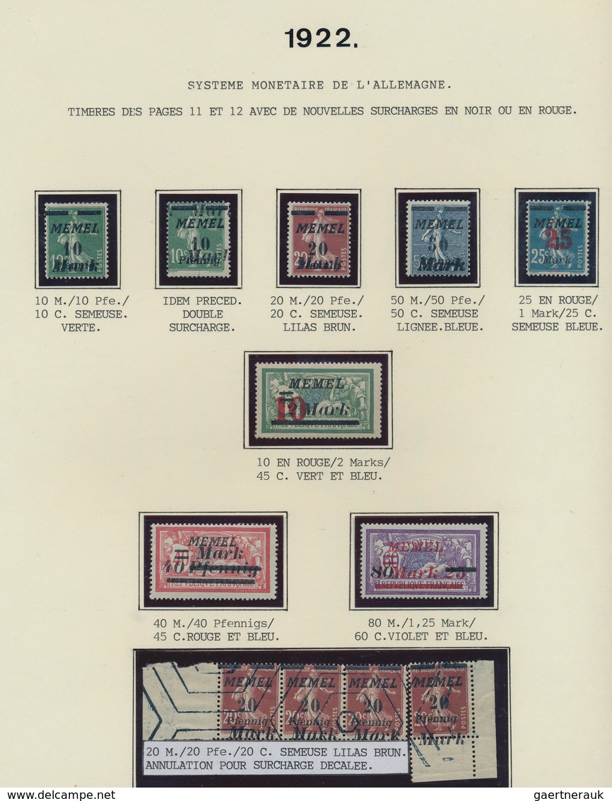 Memel: 1920/1923, saubere ungebrauchte/postfrische Sammlung auf selbstgestalteten Albenblättern, all