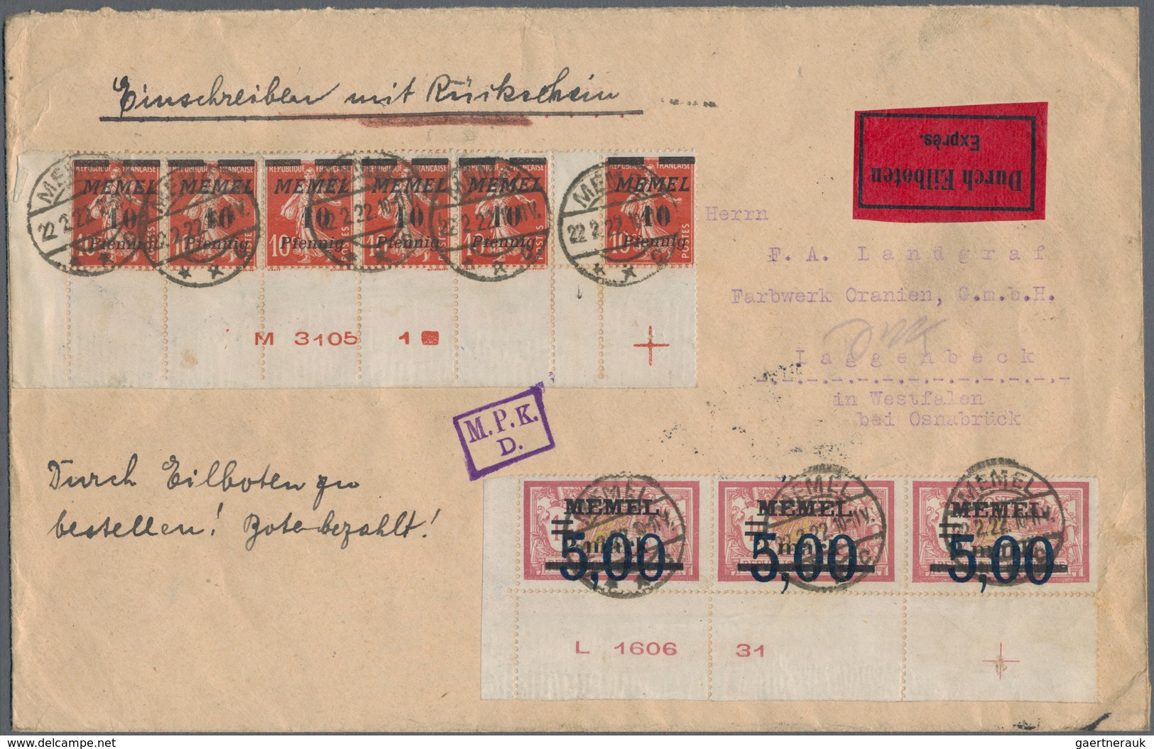 Memel: 1920/1925, umfassende Sammlung von ca. 1.020 Briefen und Karten, durchgehend gut besetzt bis