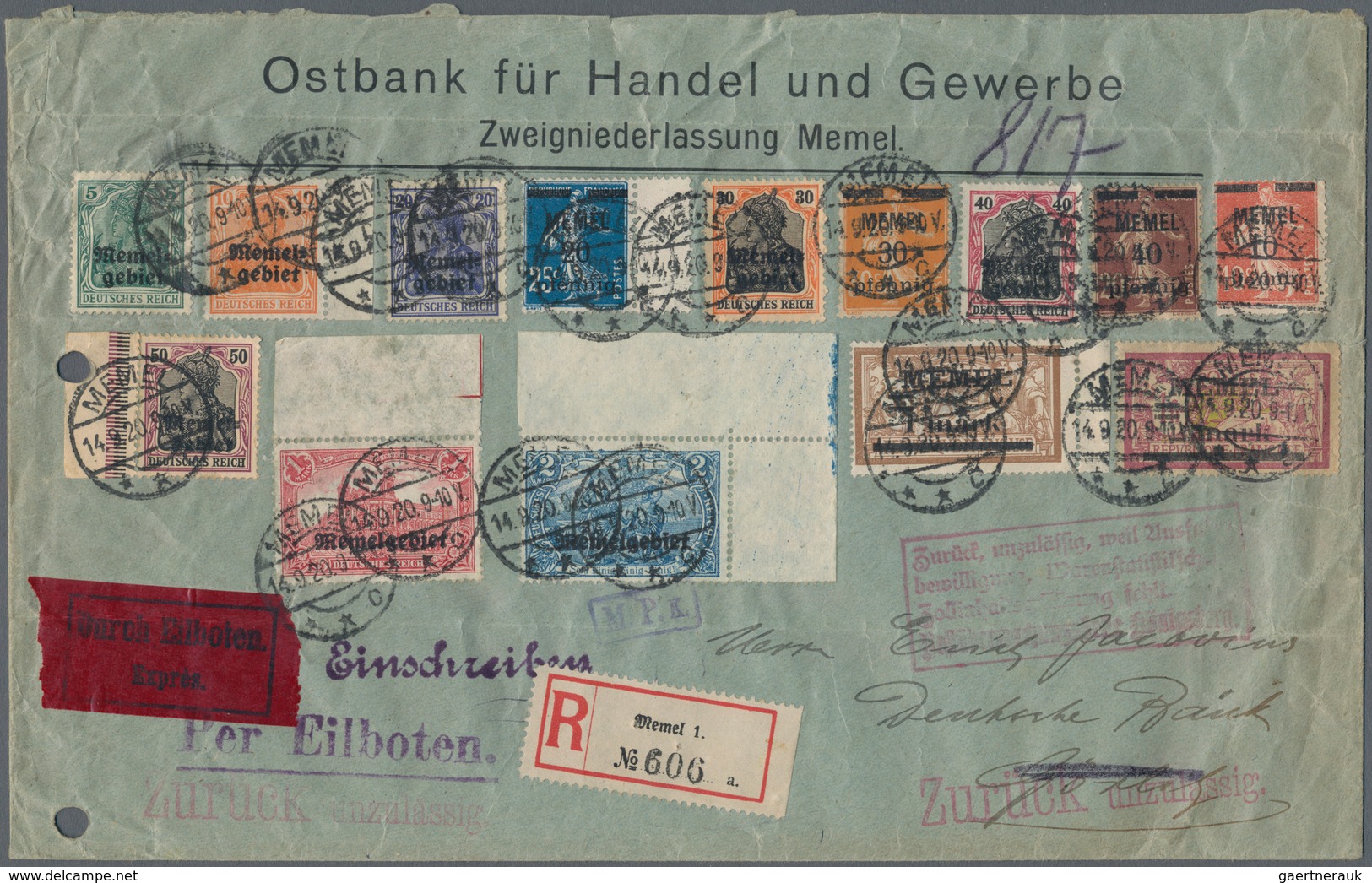 Memel: 1920/1925, umfassende Sammlung von ca. 1.020 Briefen und Karten, durchgehend gut besetzt bis