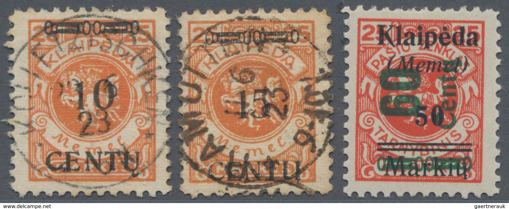 Memel: 1923/1938, Konvolut Mit 4 Alten Auktionslosen Auf Loskarten, Dabei MiNr.167/173 Gest. Mit Bei - Memel (Klaïpeda) 1923