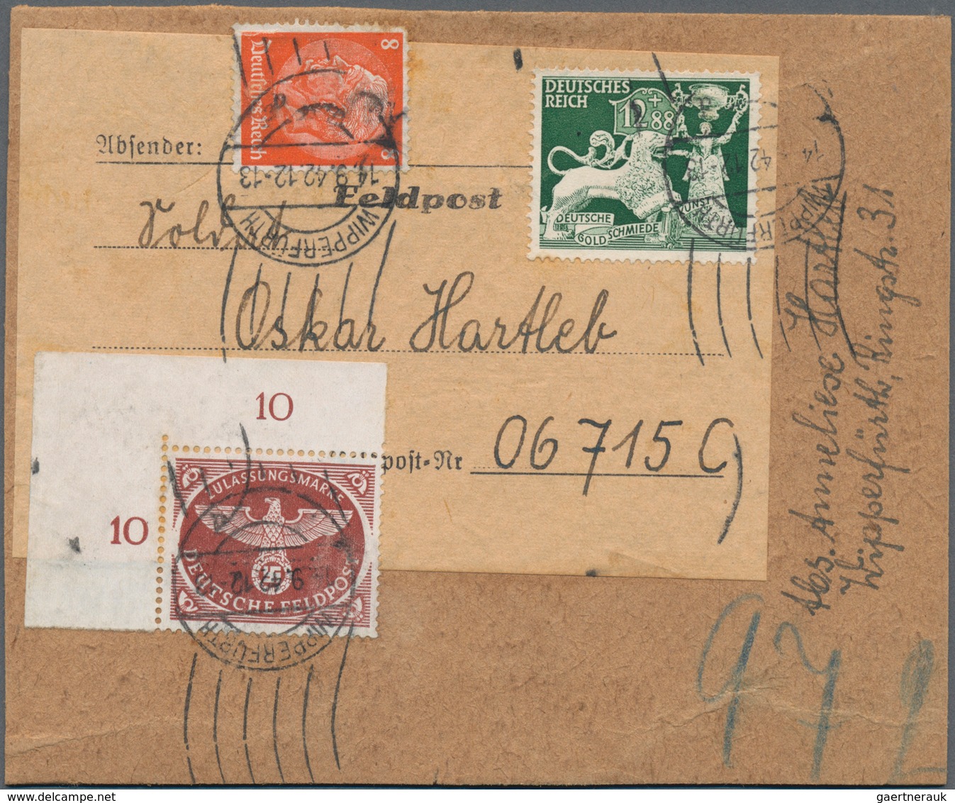 Feldpostmarken: 1941/1948, Vielseitiges Lot Von 3 Kompletten Päckchenadressen Sowie 3 Briefstücken M - Sonstige & Ohne Zuordnung