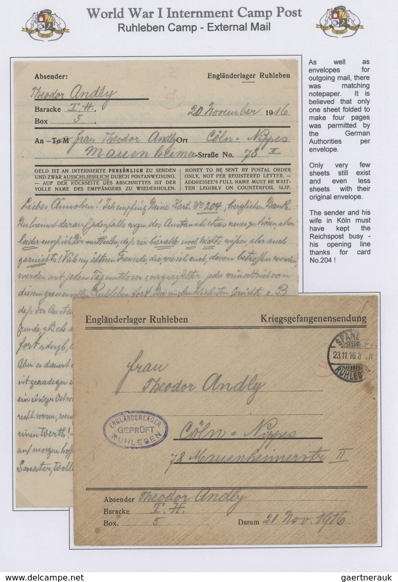 Kriegsgefangenen-Lagerpost: 1914/1917, Lagerpost Ruhleben, ausstellungsmäßig aufgezogene Sammlung au