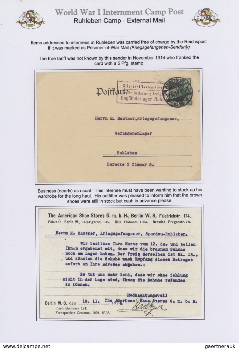 Kriegsgefangenen-Lagerpost: 1914/1917, Lagerpost Ruhleben, ausstellungsmäßig aufgezogene Sammlung au