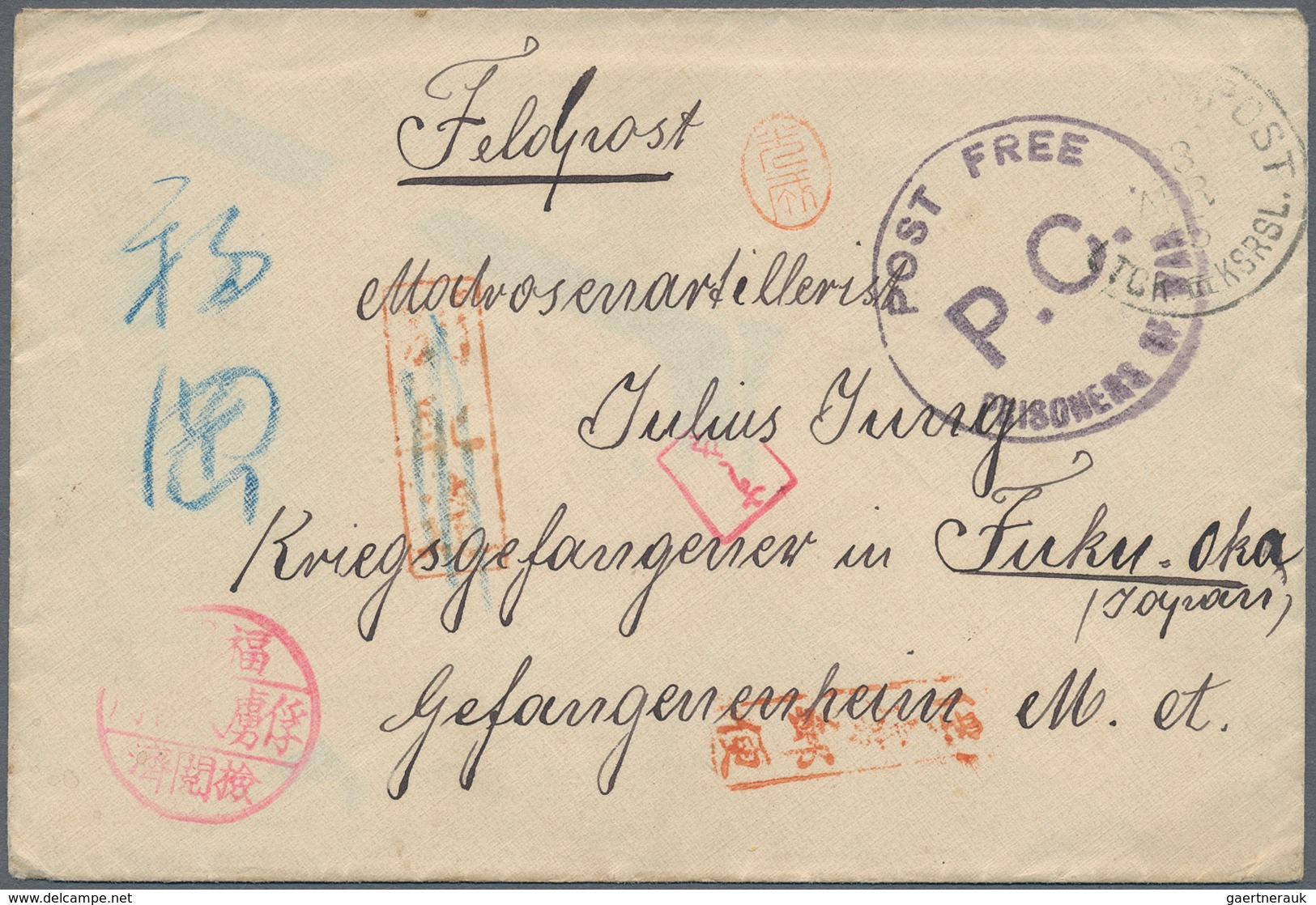 Kriegsgefangenen-Lagerpost: 1915/1920, Japan, Lot Of Five POW Entires Bando, Nagoya, Ninoshima, Fuko - Other & Unclassified