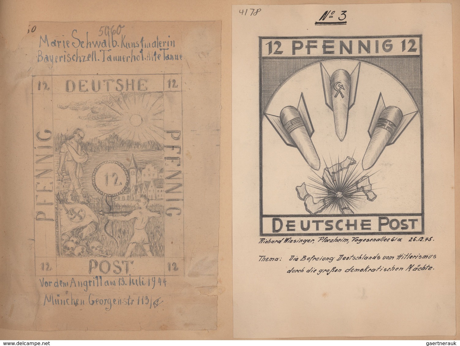 Deutschland Nach 1945: 1945/46, ENTWÜRFE, Sammlung Von Gesamt 191 Mehr Oder Minder Kunstvollen Entwü - Sammlungen