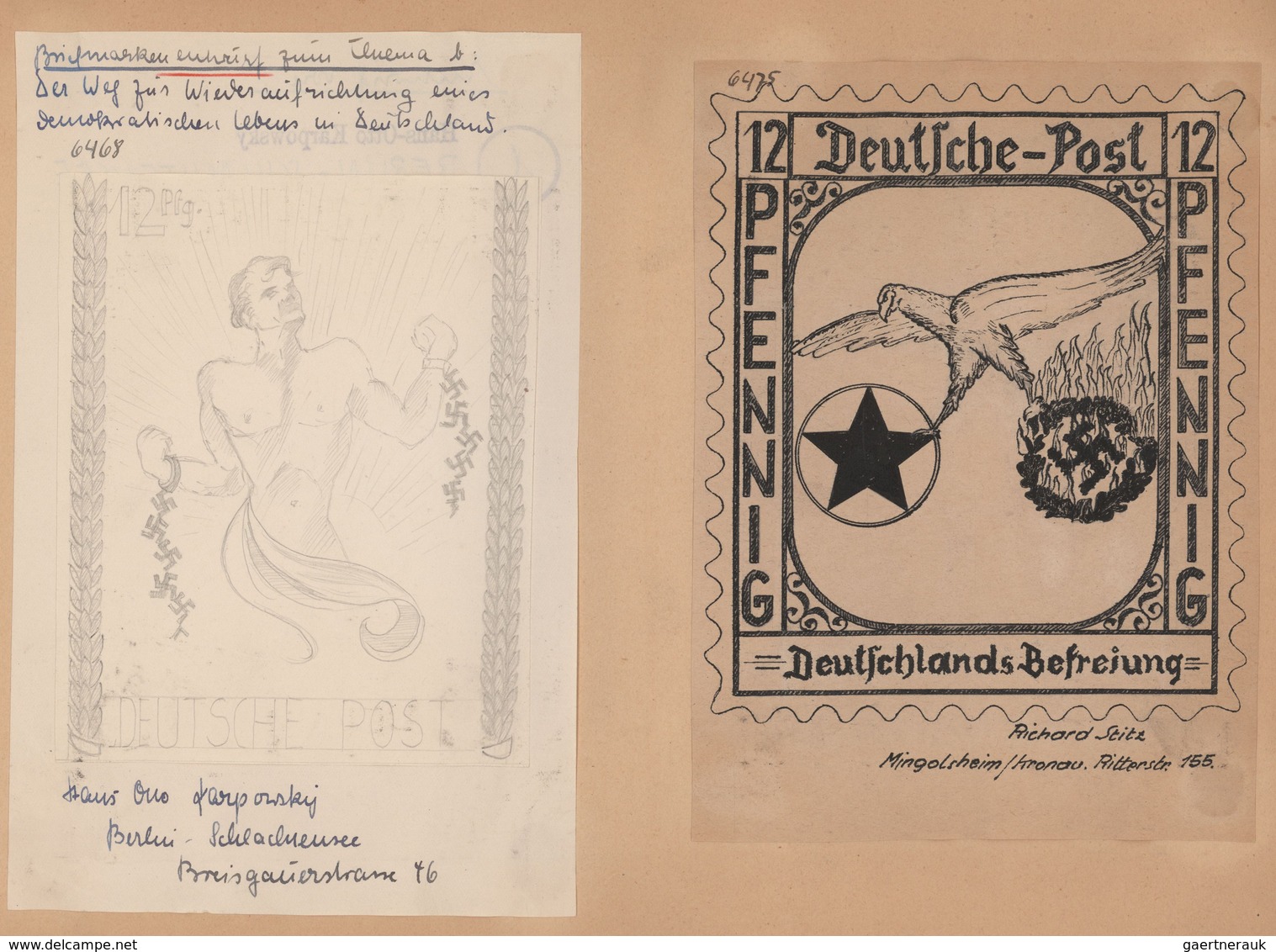 Deutschland nach 1945: 1945/46, ENTWÜRFE, Sammlung von gesamt 191 mehr oder minder kunstvollen Entwü