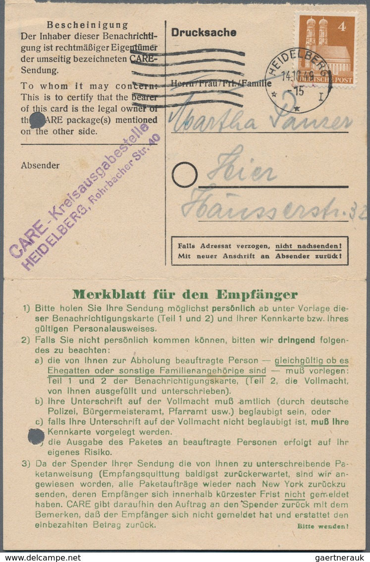 Deutschland Nach 1945: 1947/1950, CARE-Pakete, Kleine Dokumentation Mit Paketzetteln, Benachrichtigu - Sammlungen