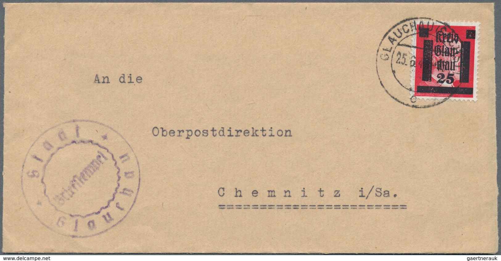 Deutsche Lokalausgaben Ab 1945: GLAUCHAU: 1945, Partie Von Sechs Bedarfs-Briefen/Karten Mit Fankatur - Autres & Non Classés
