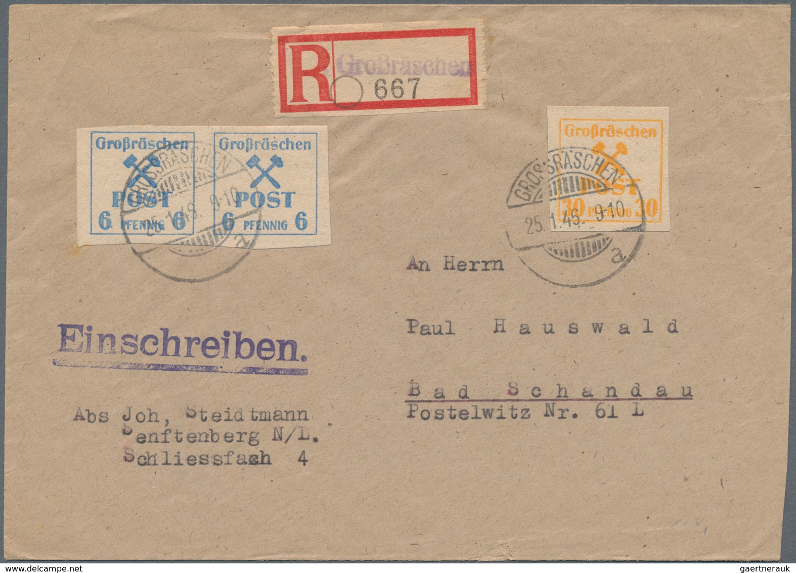 Deutsche Lokalausgaben ab 1945: GROSSRÄSCHEN: 1945/1946, Lot von 24 Briefen/Karten, soweit ersichtli