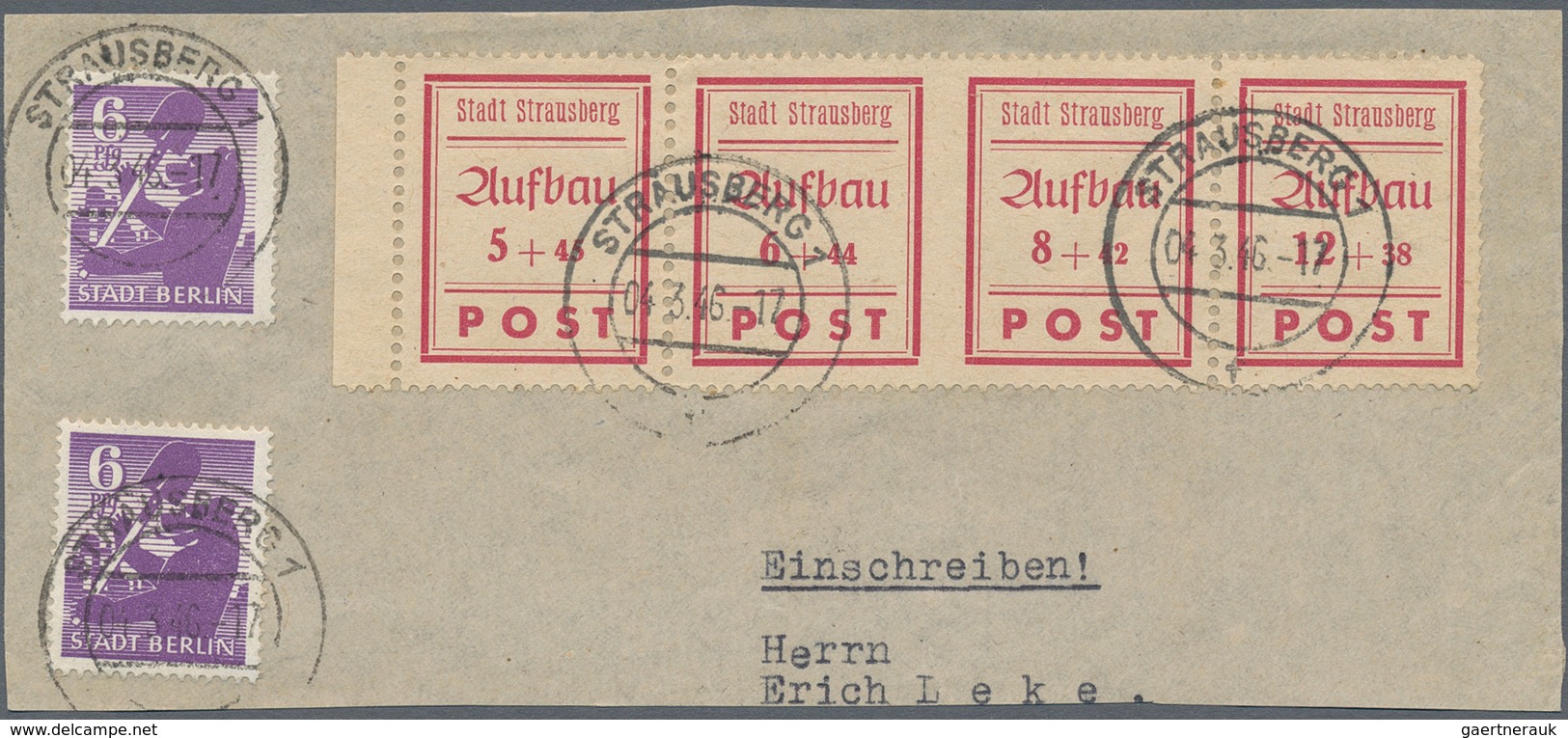 Deutsche Lokalausgaben Ab 1945: STRAUSBERG: 1945/1946, Kleines Lot Mit R-Brief MiNr. 1/6 (eine Marke - Sonstige & Ohne Zuordnung