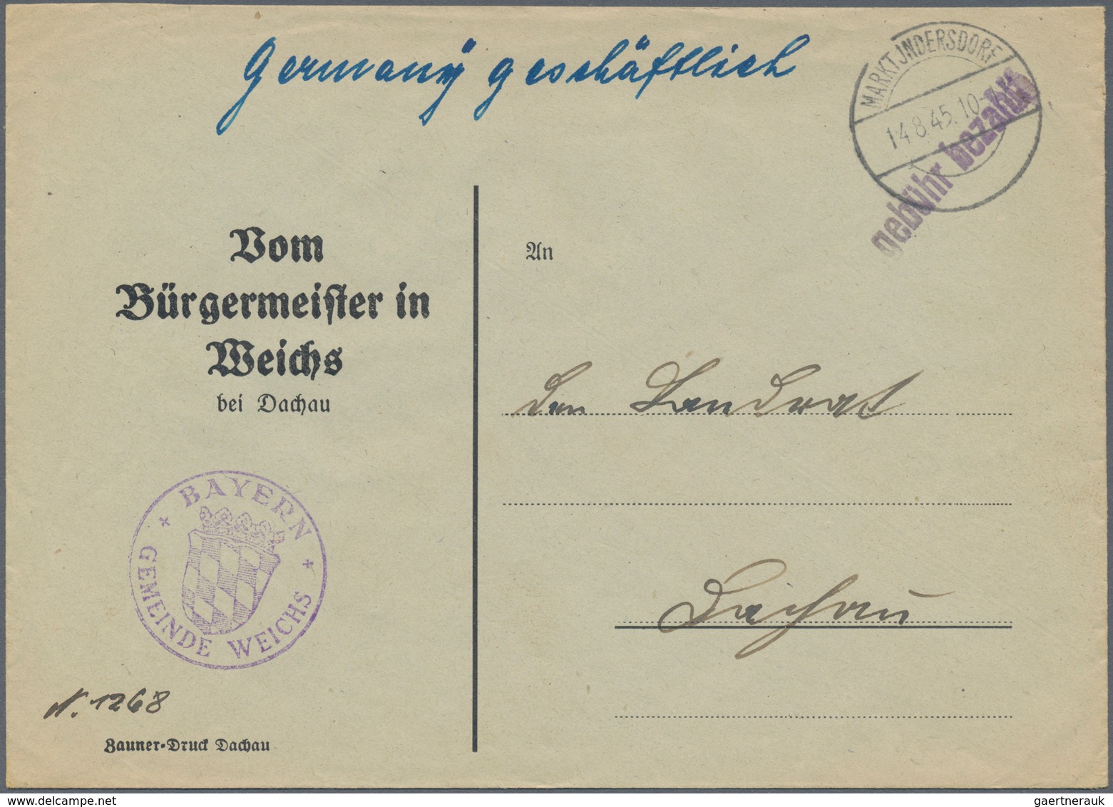 Alliierte Besetzung - Gebühr Bezahlt: 1945/1946, Bayern/Schwaben Plz 13b, Saubere Partie Von Ca. 135 - Sonstige & Ohne Zuordnung