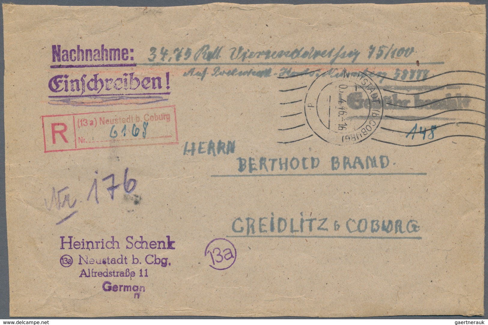 Alliierte Besetzung - Gebühr Bezahlt: 1945/1948, Franken Plz 13a, saubere Partie von ca. 153 Gebühr