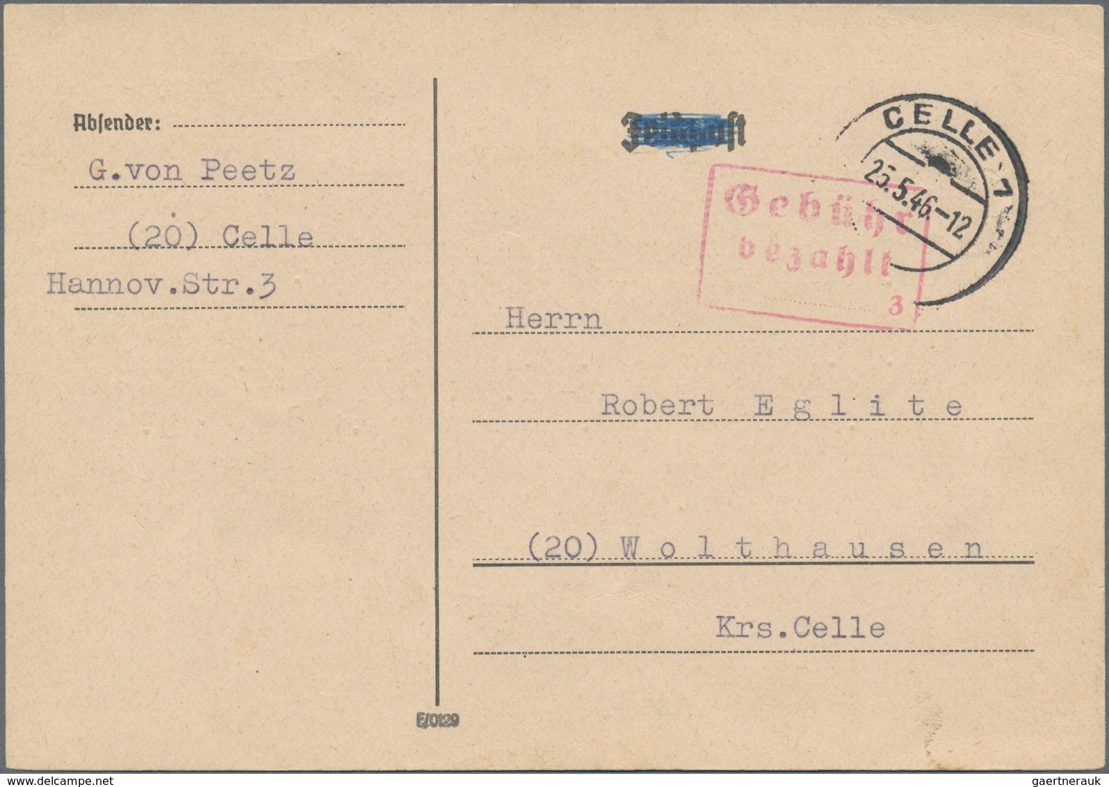 Alliierte Besetzung - Gebühr Bezahlt: 1945/1948, Hannover Plz 20a/b, Saubere Partie Von 30 Gebühr Be - Sonstige & Ohne Zuordnung