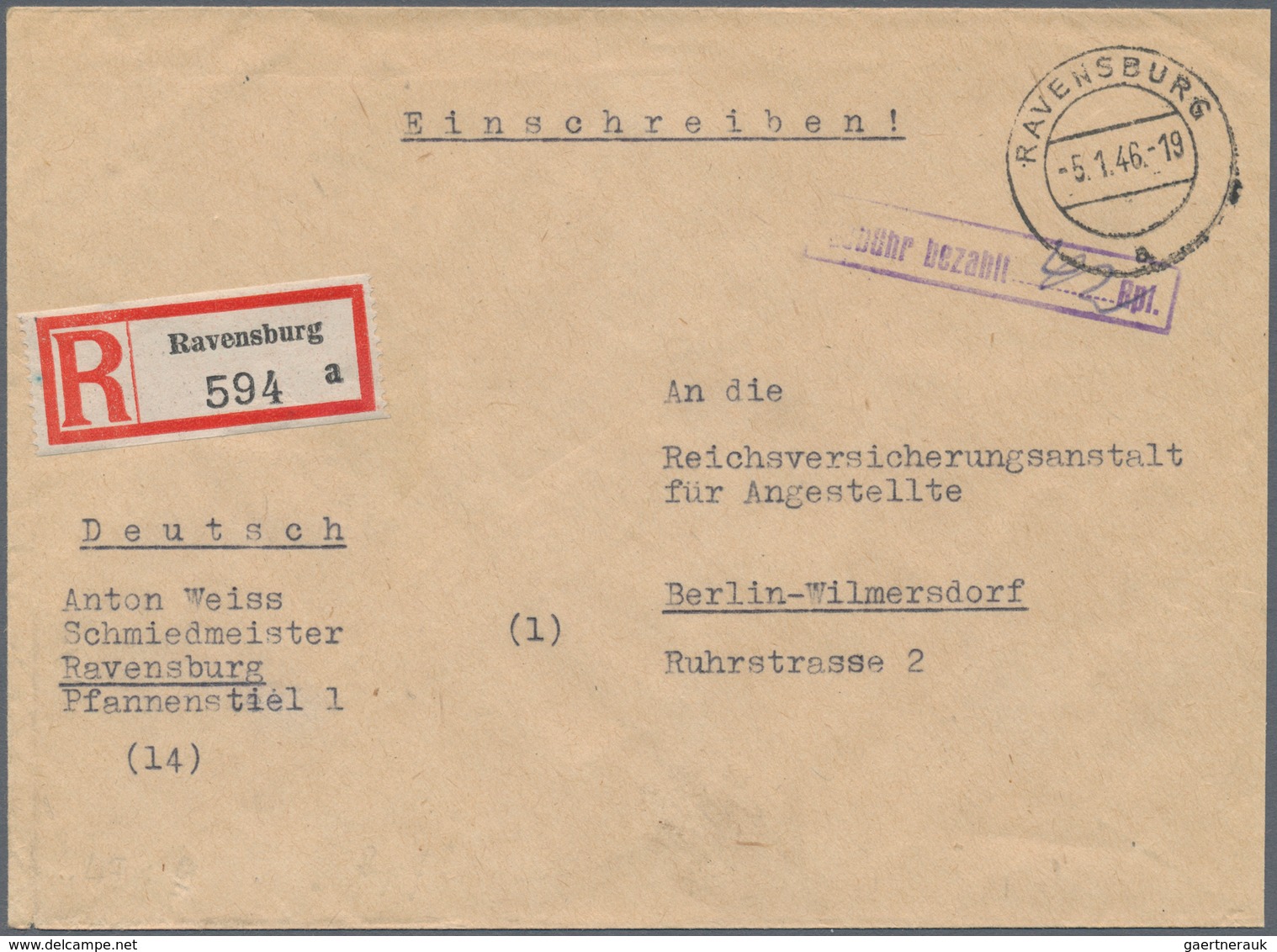 Alliierte Besetzung - Gebühr Bezahlt: 1945/1949, Württemberg Plz 14a/b, saubere Partie von ca. 173 G