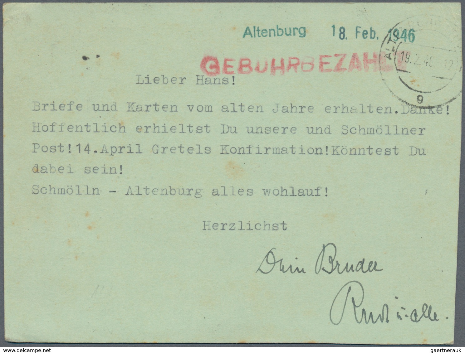 Alliierte Besetzung - Gebühr Bezahlt: Sowjetische Zone: 1945/1949, Thüringen Plz 15b, saubere Partie