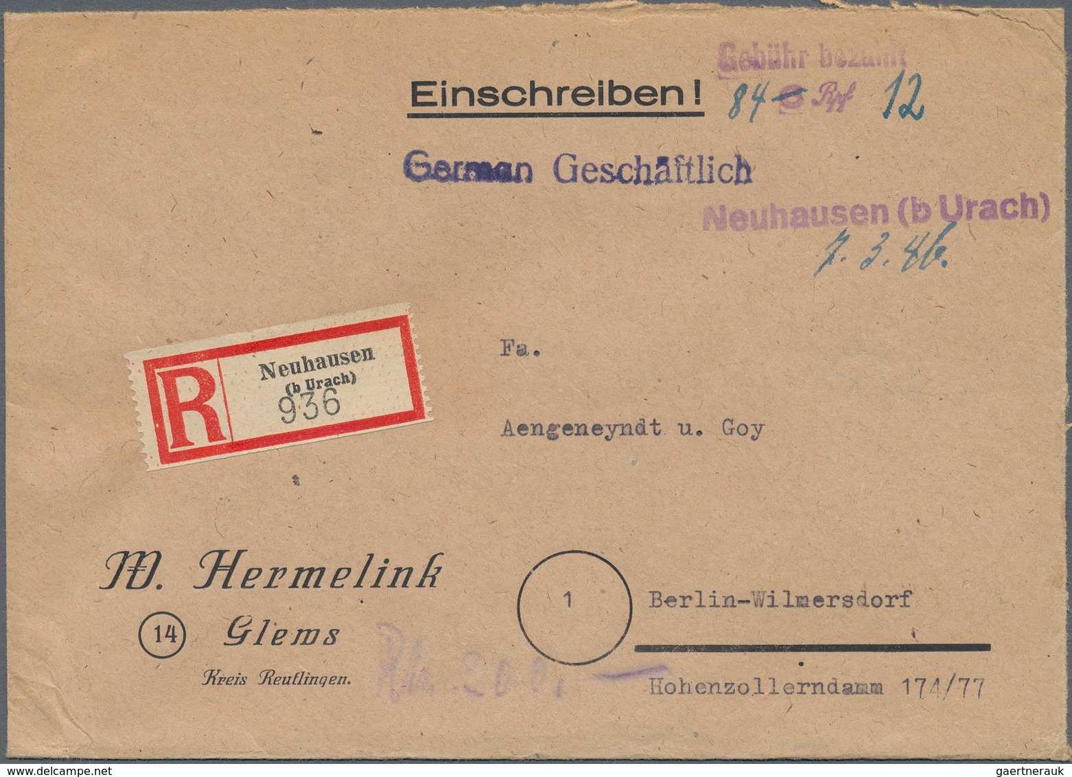 Alliierte Besetzung - Notstempel: Französische Zone: 1945/1946, Kleines, Sauberes Lot Von 10 Belegen - Autres & Non Classés