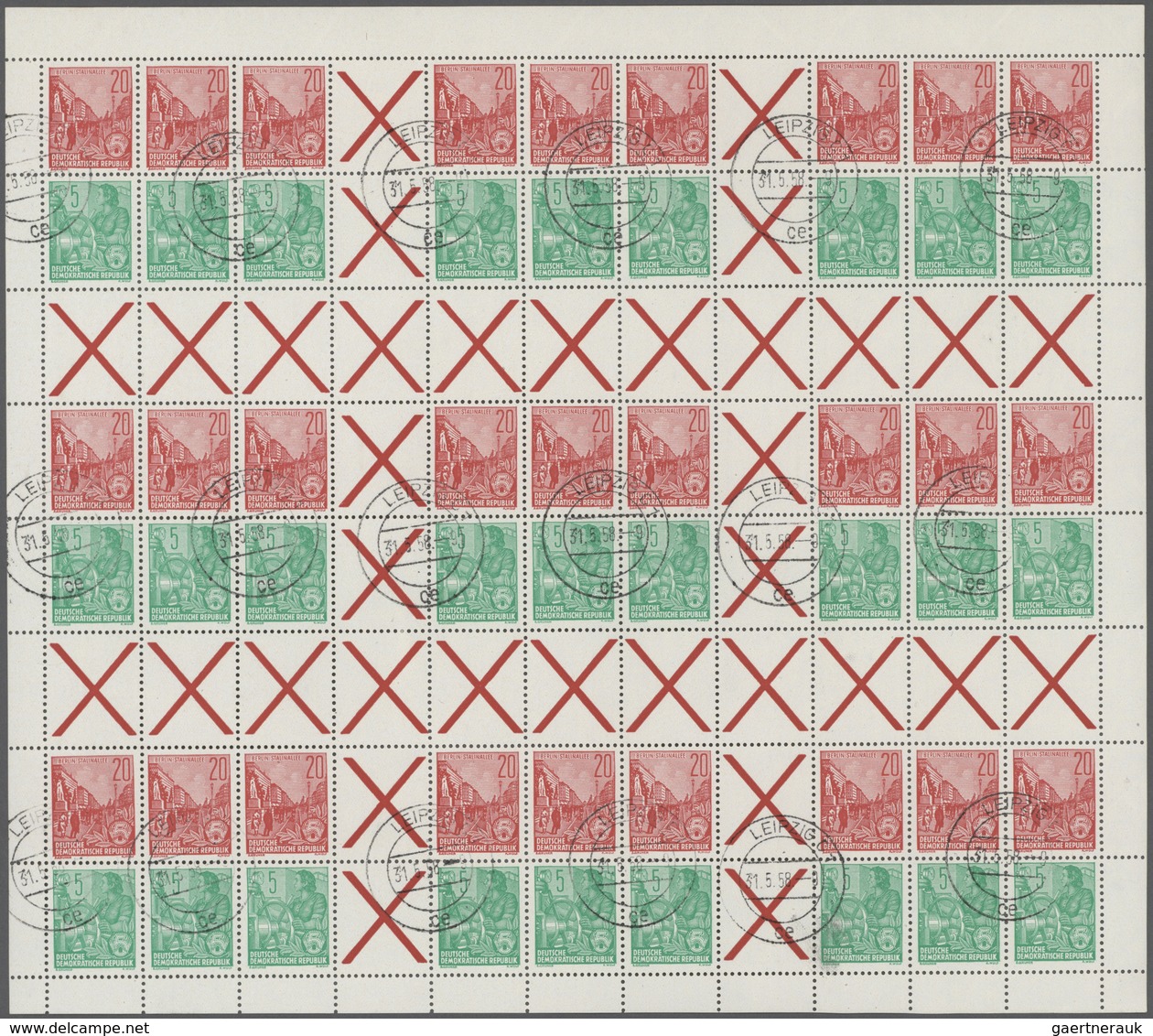 DDR: 1955/1990, Partie Von Sechs Originalbögen, Dabei Fünfjahrplan-Markenheftchenbogen 1 Und 2 Je Mi - Collections