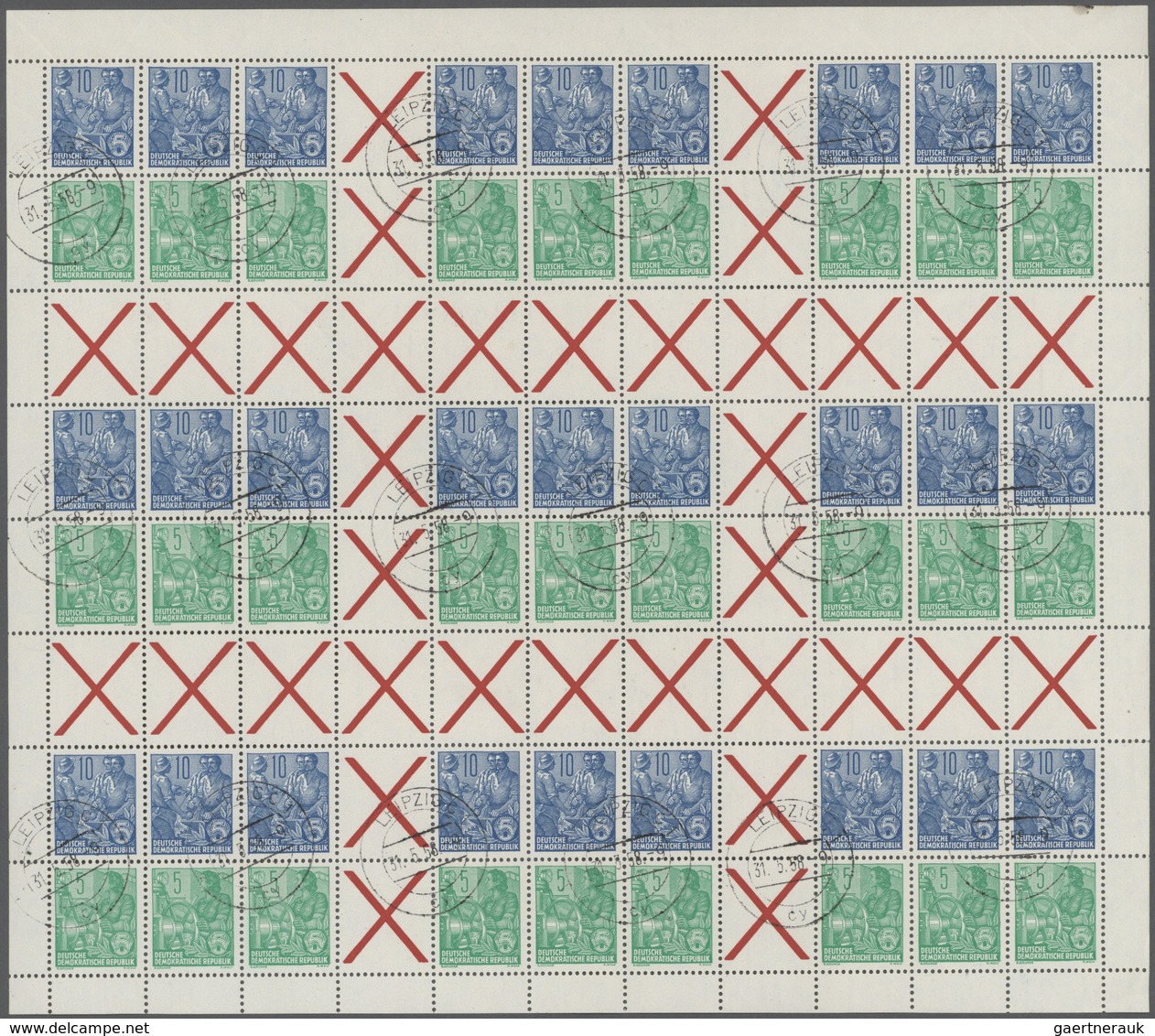 DDR: 1955/1990, Partie Von Sechs Originalbögen, Dabei Fünfjahrplan-Markenheftchenbogen 1 Und 2 Je Mi - Collections