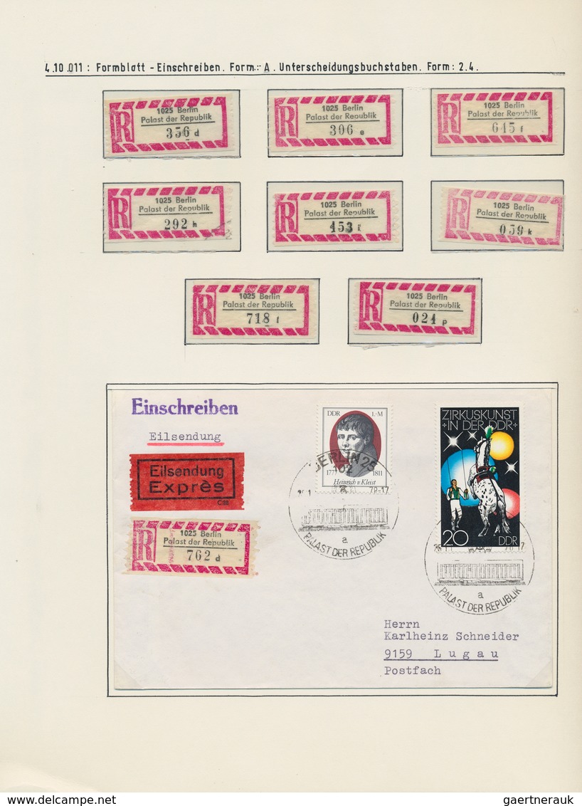 DDR: 1976 - 1990, Ausstellungs-Sammlung POSTAMT 102 Berlin 25 Im PALAST DER REPUBLIK Auf 69 Blatt. A - Collections