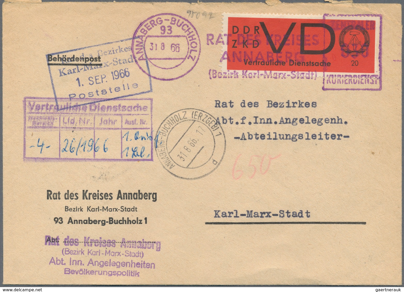 DDR - Dienstmarken: 1954/1990, Dienst und ZKD, vielseitiger Bestand von ca. 430 Briefen, dabei Porto