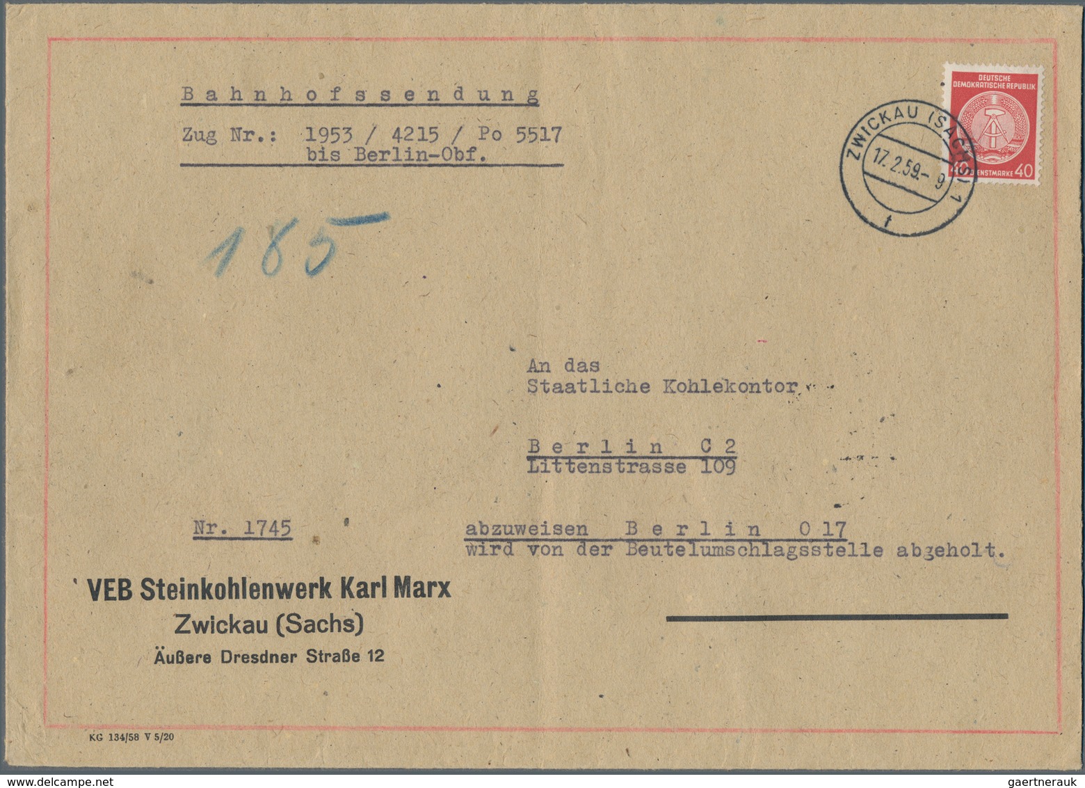 DDR - Dienstmarken: 1959/1965, Konvolut Mit 5 Belegen, Dabei 2 Briefe Mit Aufkleber Für Vertrauliche - Sonstige & Ohne Zuordnung