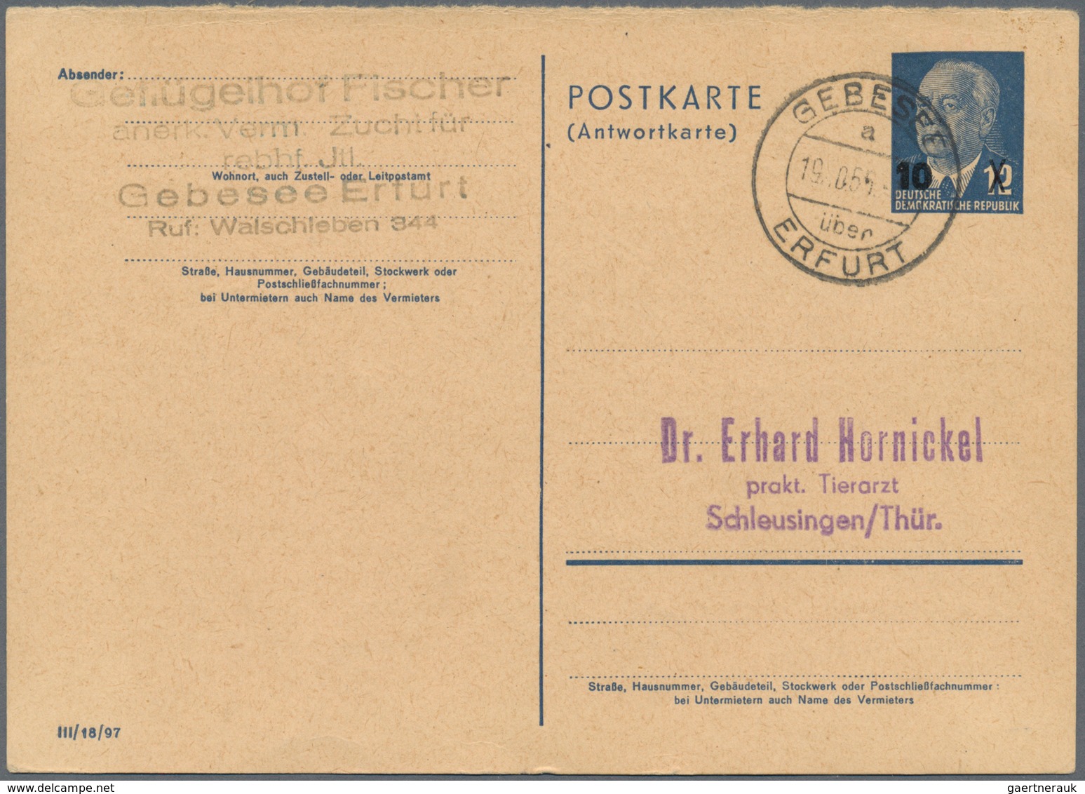 DDR - Ganzsachen: 1949/1990, Vielseitiger Posten Von Ca. 240 Bedarfsgebrauchten Ganzsachenkarten Mit - Sonstige & Ohne Zuordnung