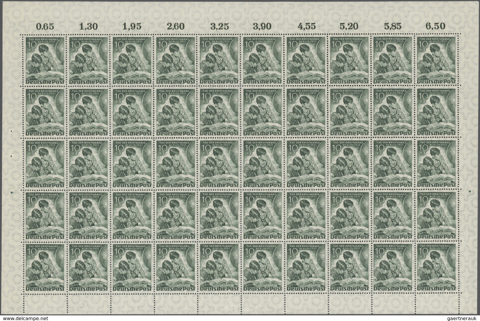 Berlin: 1951, Tag Der Briefmarke, Je Im Kompletten 50er-Bogen. Katalogwert 2750 €. - Briefe U. Dokumente